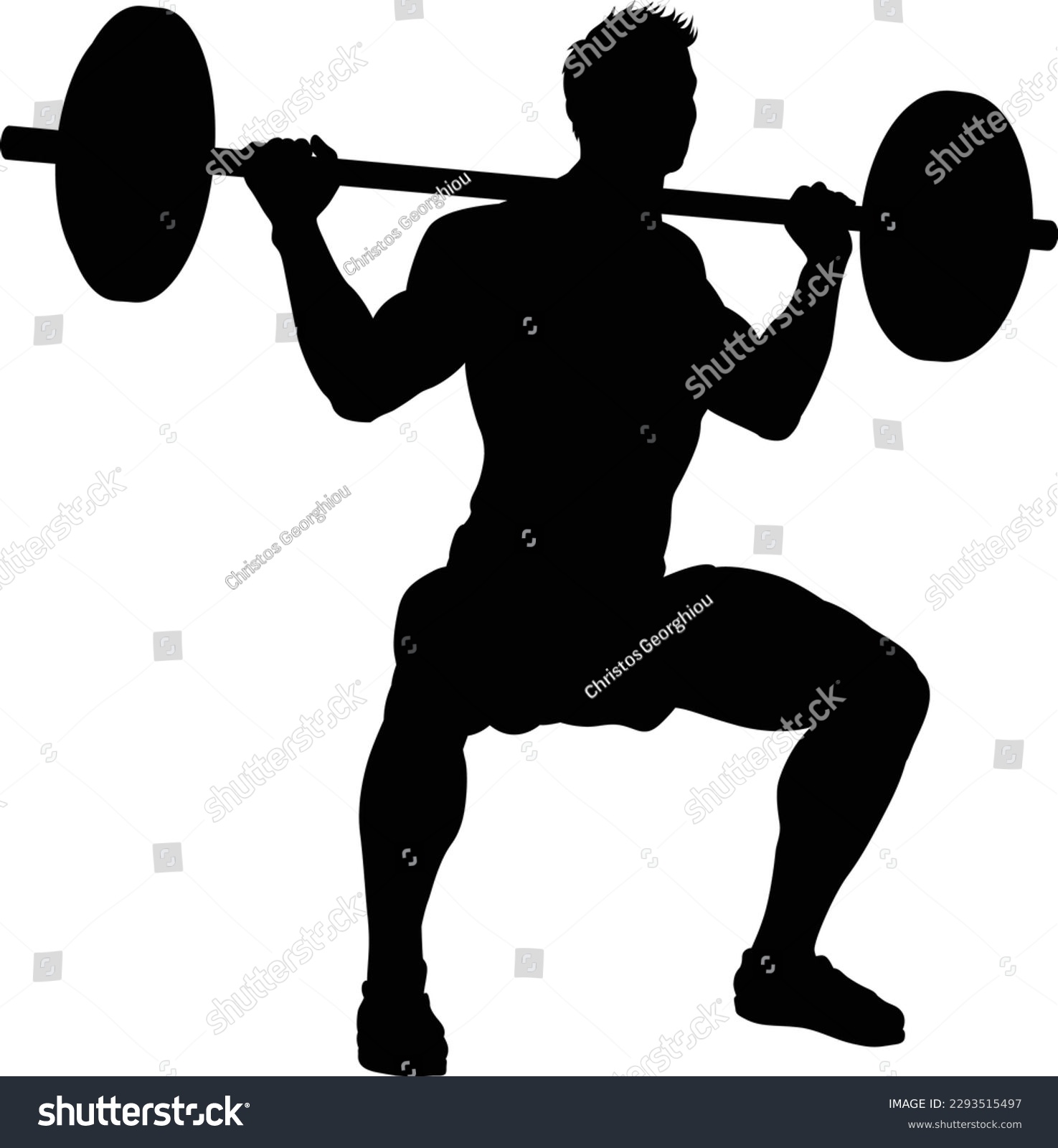 SVG of A weight lifting muscle man or bodybuilder weightlifting weights in silhouette svg