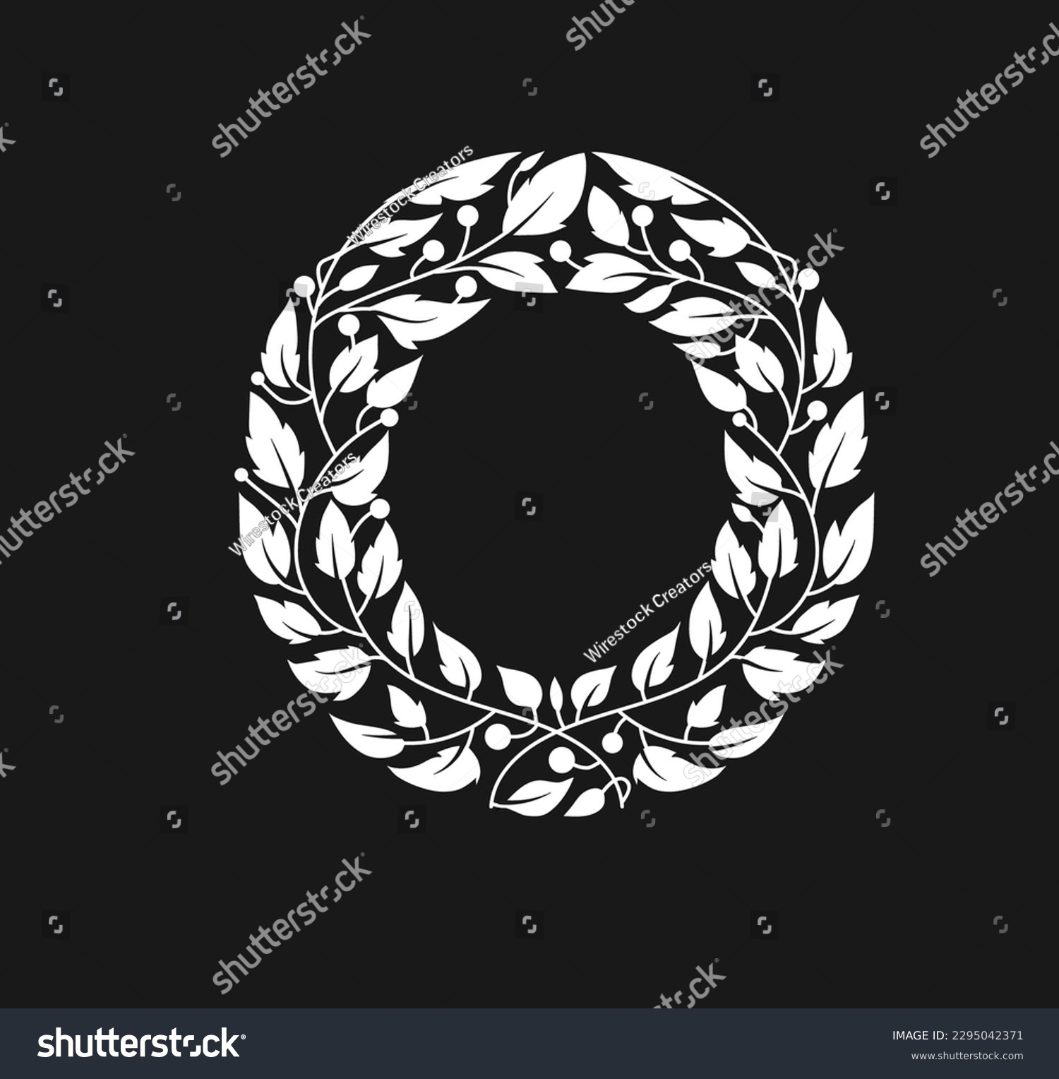 SVG of A white round wreath isolated on a dark background. svg