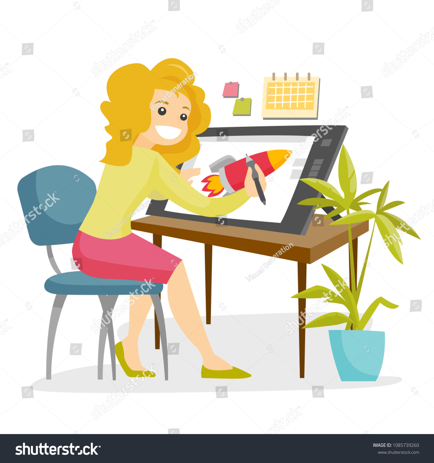 White Woman Graphic Designer Freelance Artist Stock Vector Royalty Free