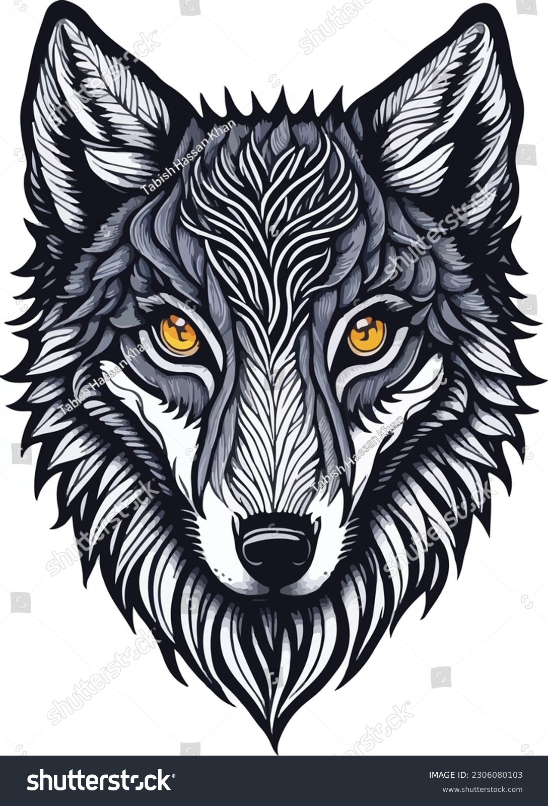 SVG of A wolf tattoo design, colorful, photo realistic, clean line art , mandala, high detailed, no background, mandala, white, black, coloring book, sketchbook, realistic sketch, free lines. svg