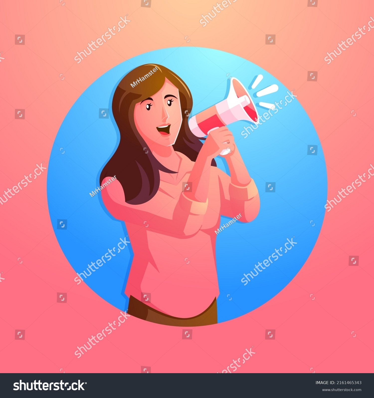 Woman Holding Megaphone Shouting Into Loudspeaker Stock Vector (Royalty ...