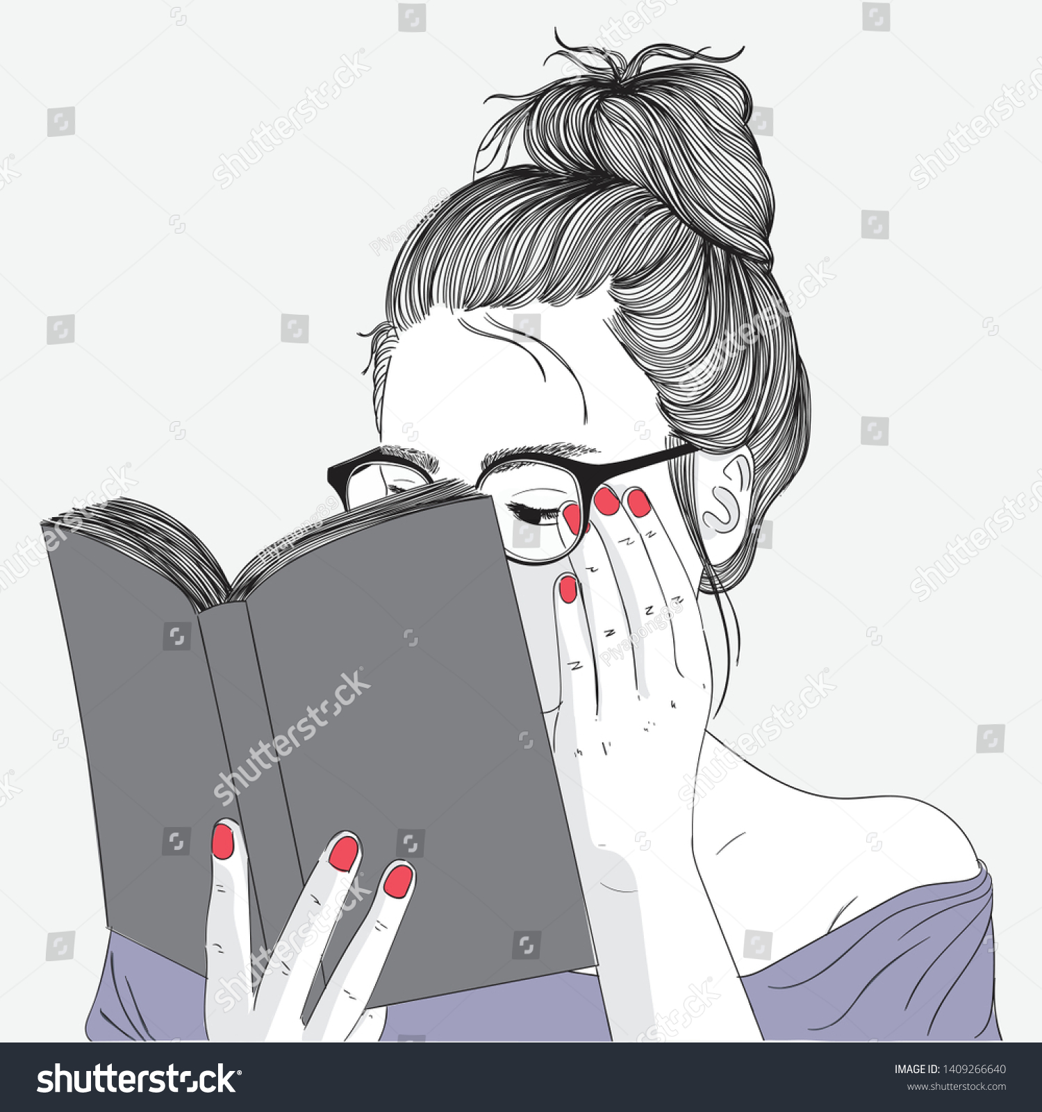 Woman Sitting Read Book University Library Stock Vector (Royalty Free ...