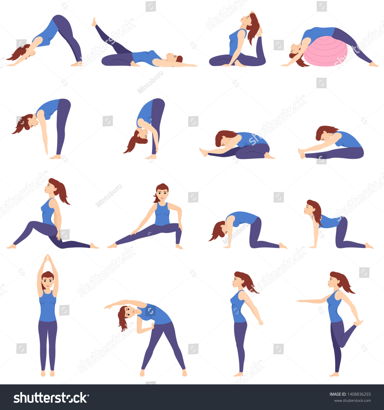Woman Stretching Girl Doing Exercises Various Stock Vector (Royalty ...