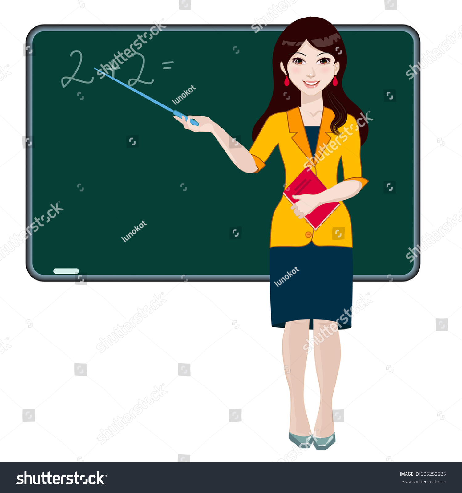 Woman Teacher Stands Blackboard Holding Pointer Stock Vector 305252225 Shutterstock 7757