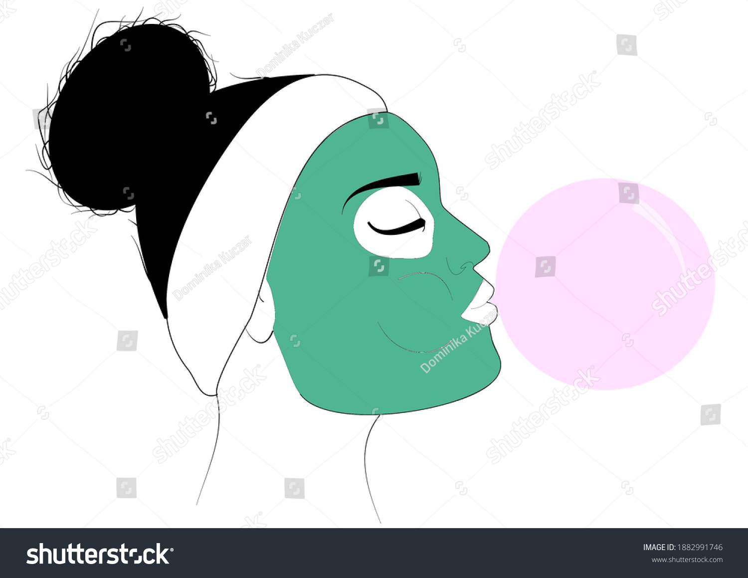 SVG of A woman with a mask on her face is blowing a bubble of chewing gum. svg