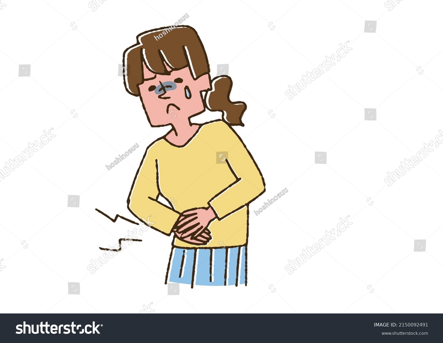 Woman Abdominal Pain Comical Handwritten Person Stock Vector (Royalty ...