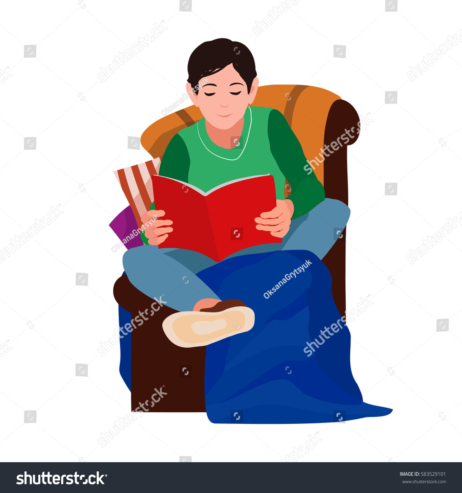 Young Man Chair Reading Book Vector Stock Vector (Royalty Free) 583529101