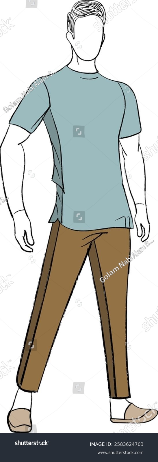 man in blue shirt and brown pants clip art preview