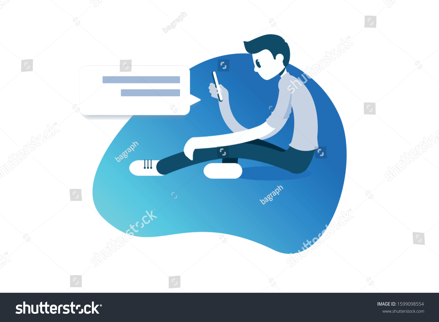 SVG of A young man with a phone in hand. Messaging person on social media. Boy using phone. Perfect for advertisements, websites or invitations. Useful as  jpg, png, eps, cdr, svg, pdf, ico, gif svg