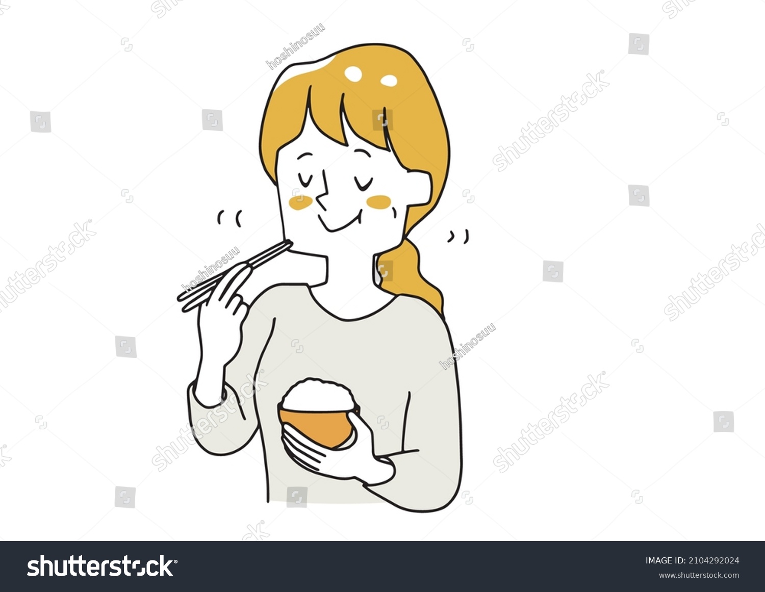 SVG of A young woman who chews well and eats. A warm hand-drawn person vector illustration. svg
