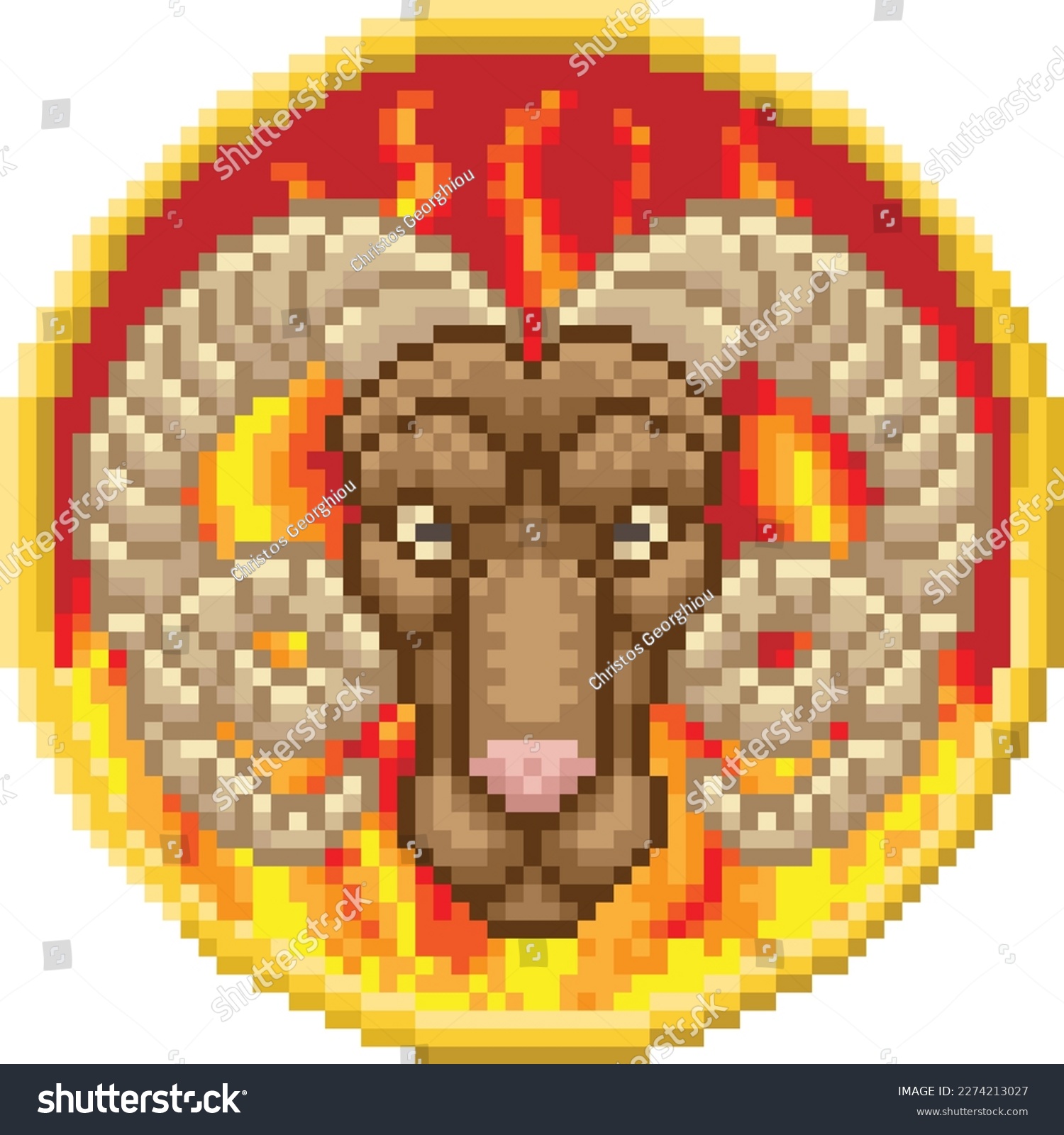SVG of A zodiac horoscope or astrology Aries ram horned goat sign in a retro video game arcade 8 bit pixel art style svg