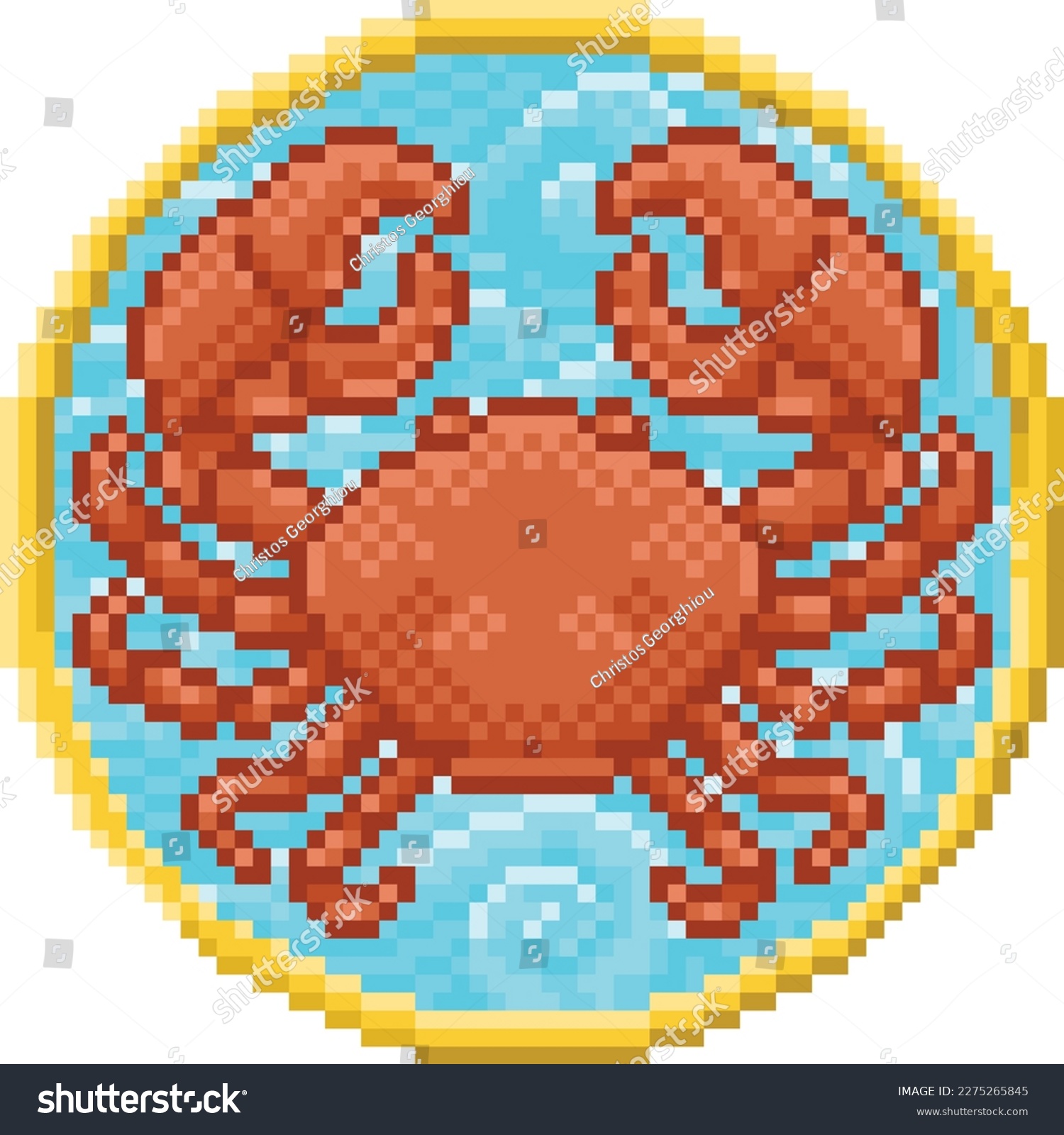 SVG of A zodiac horoscope or astrology Cancer crab sign in a retro video game arcade 8 bit pixel art style svg