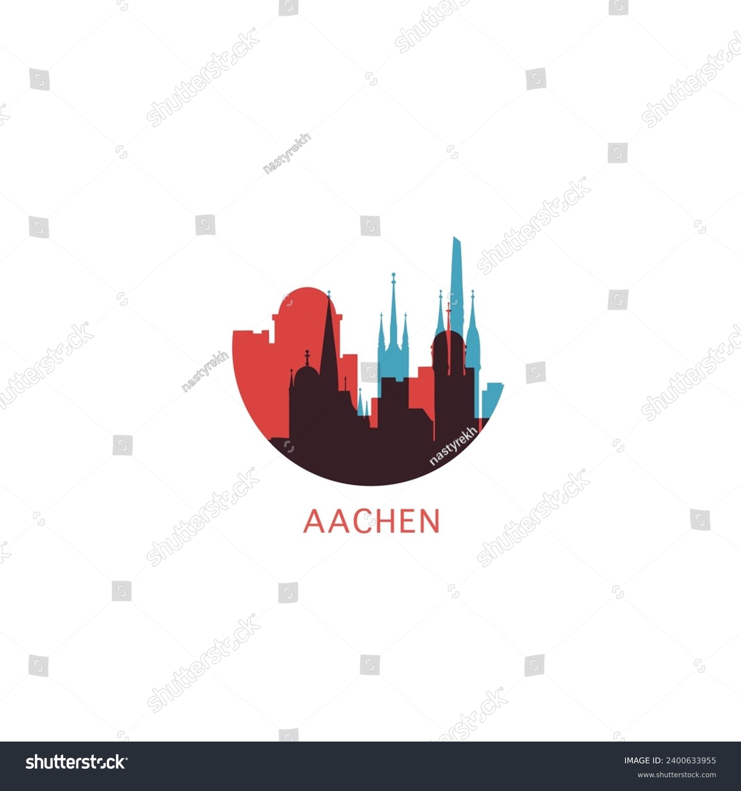SVG of Aachen cityscape skyline city panorama vector flat modern logo icon. Germany North Rhine-Westphalia emblem idea with landmarks and building silhouettes svg