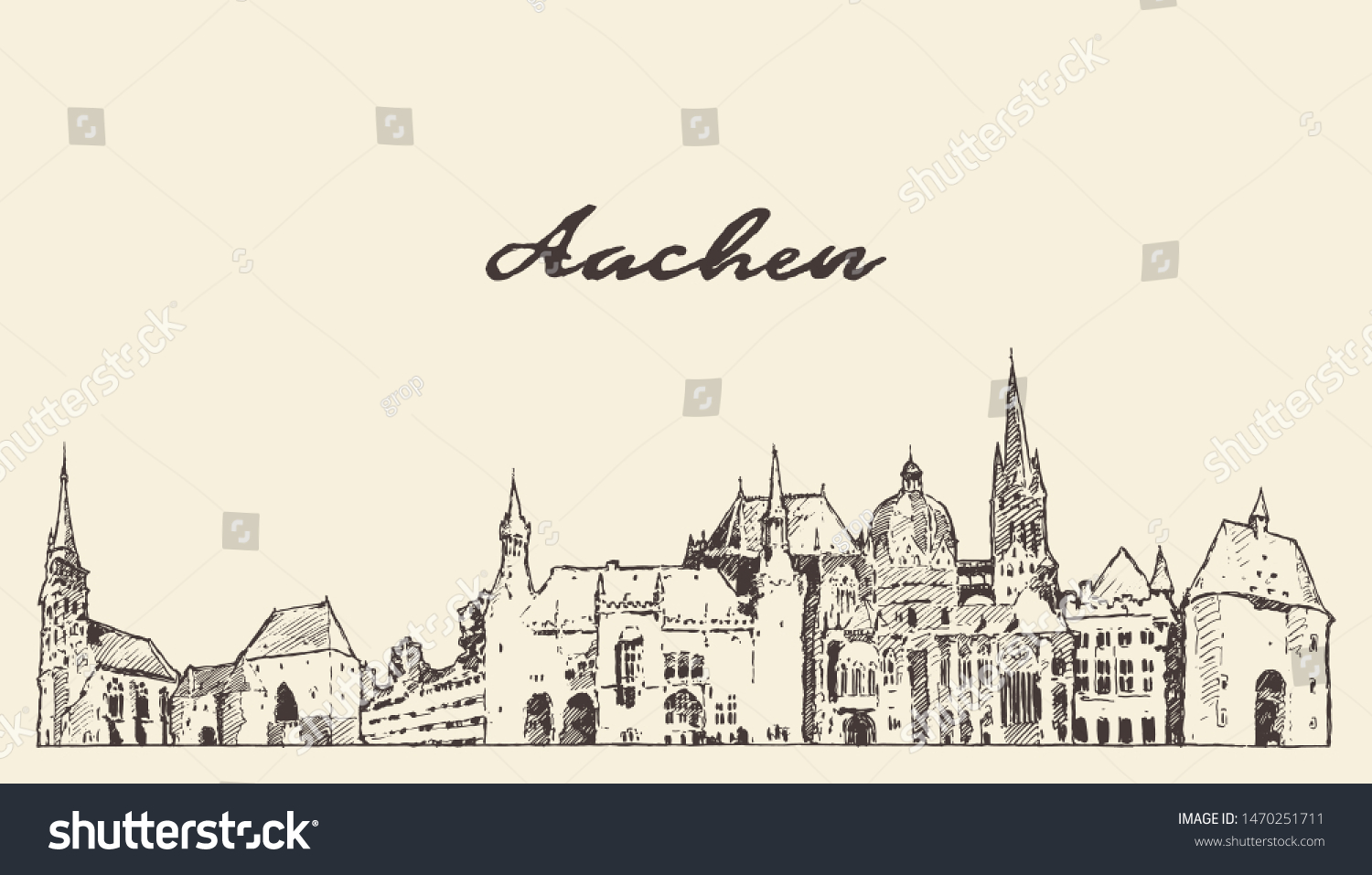 SVG of Aachen skyline, Aachen, North Rhine-Westphalia, Germany, hand drawn vector illustration, sketch svg