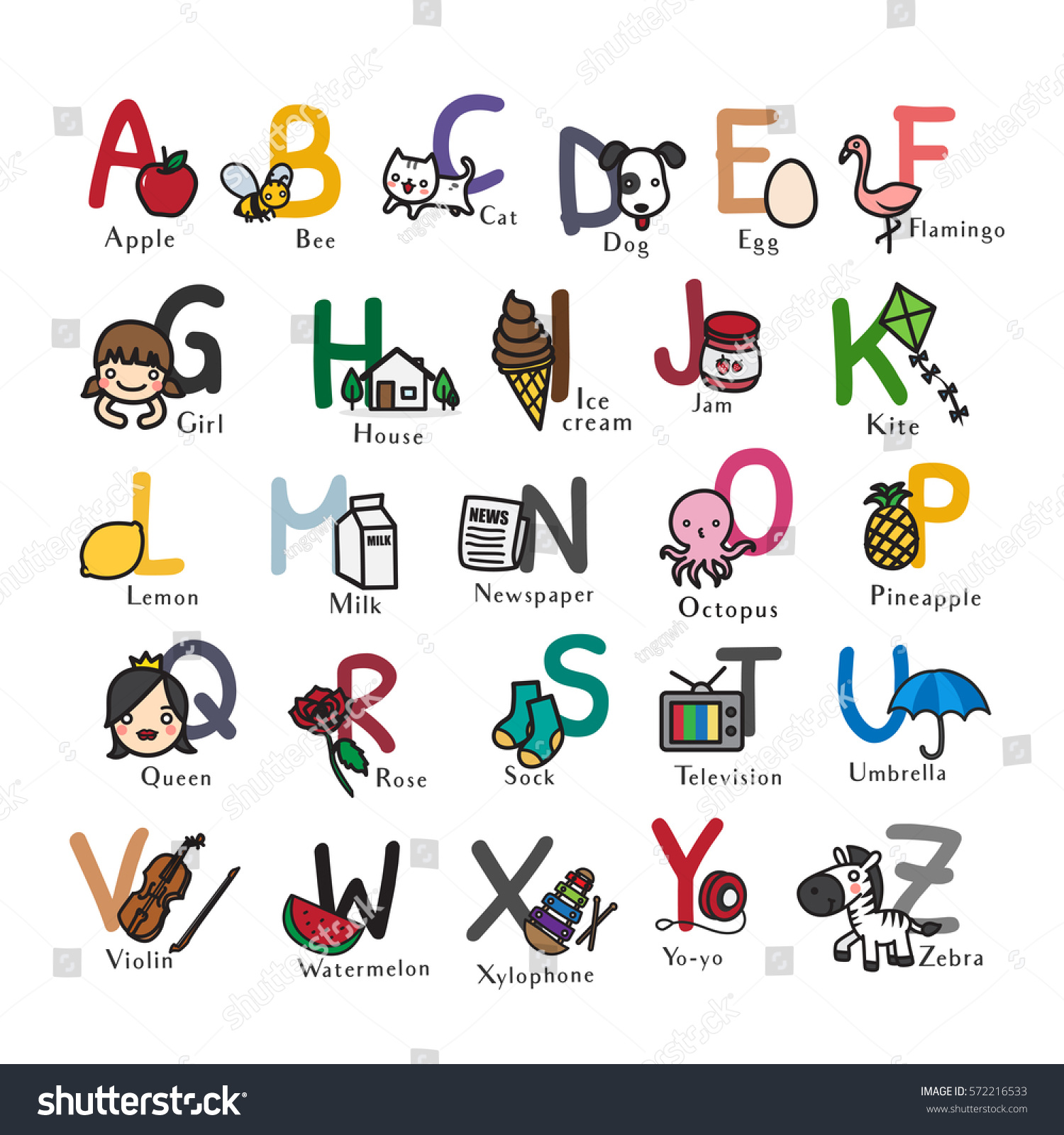 Abc Alphabet Cute Cartoon Kids Hand Stock Vector (Royalty Free) 572216533