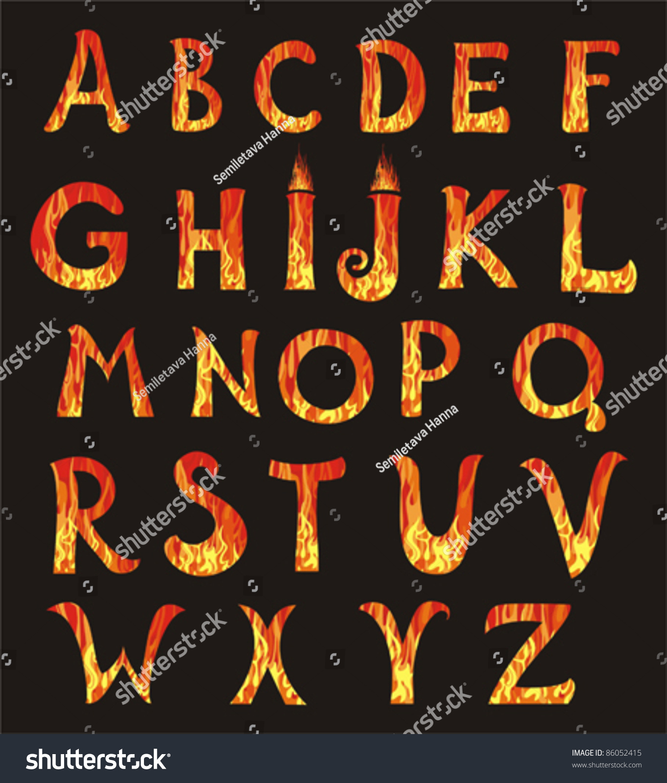 Abc Fire Letters Isolated On Black Background. Vector Illustration ...