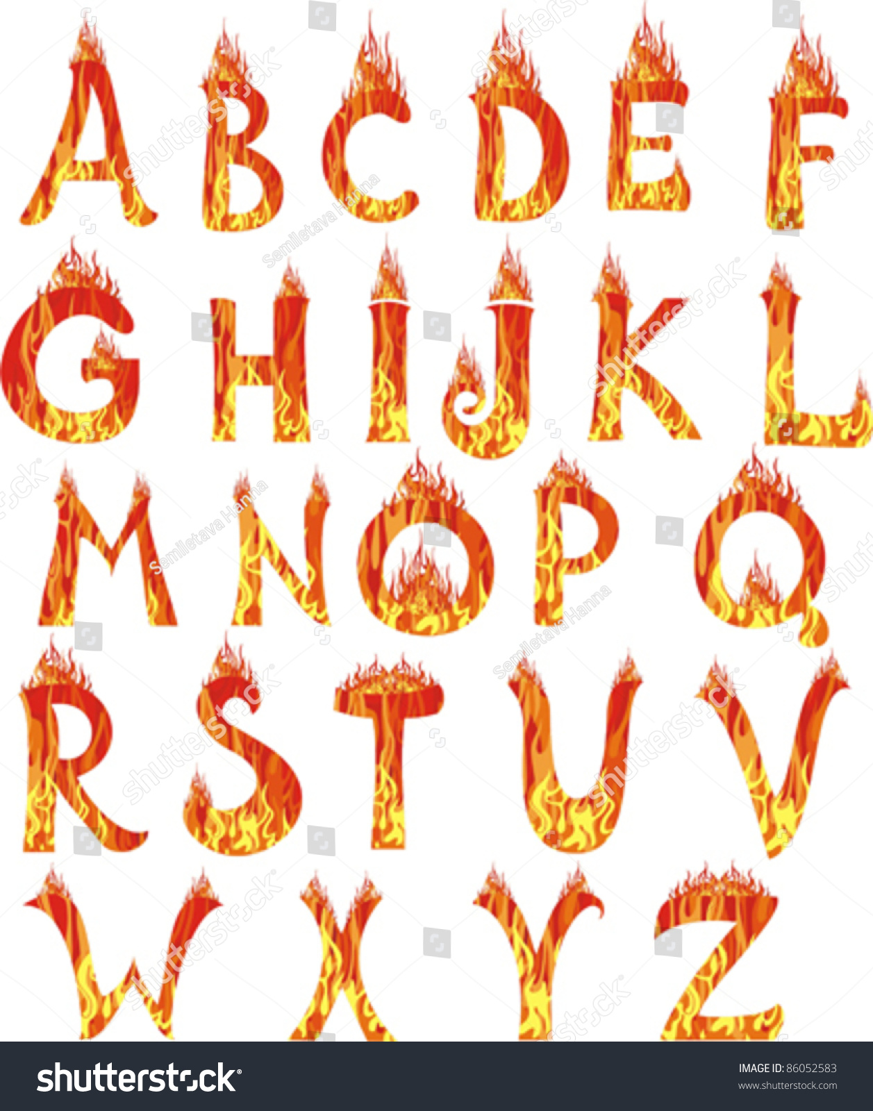 Abc Fire Letters Isolated On White Stock Vector 86052583 - Shutterstock