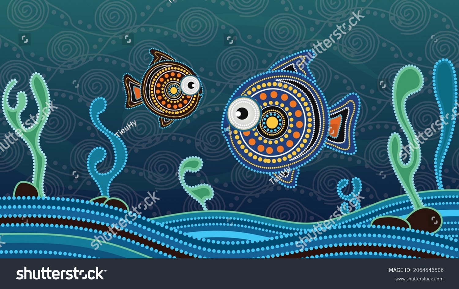 Aboriginal Dot Art Painting Fish Illustration: เวกเตอร์สต็อก (ปลอดค่า ...