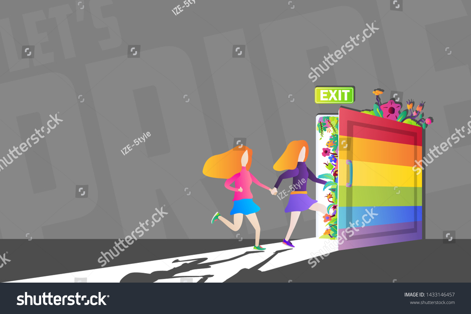 About Lgbt Women Running Out Rainbow Stock Vector Royalty Free