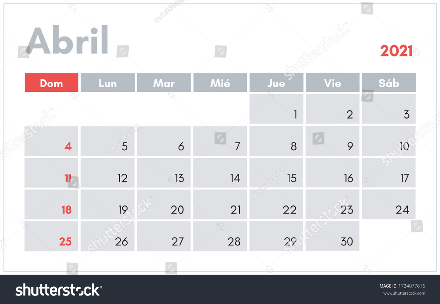 Abril 2021. Calendario en espanol (calendario vector de stock (libre