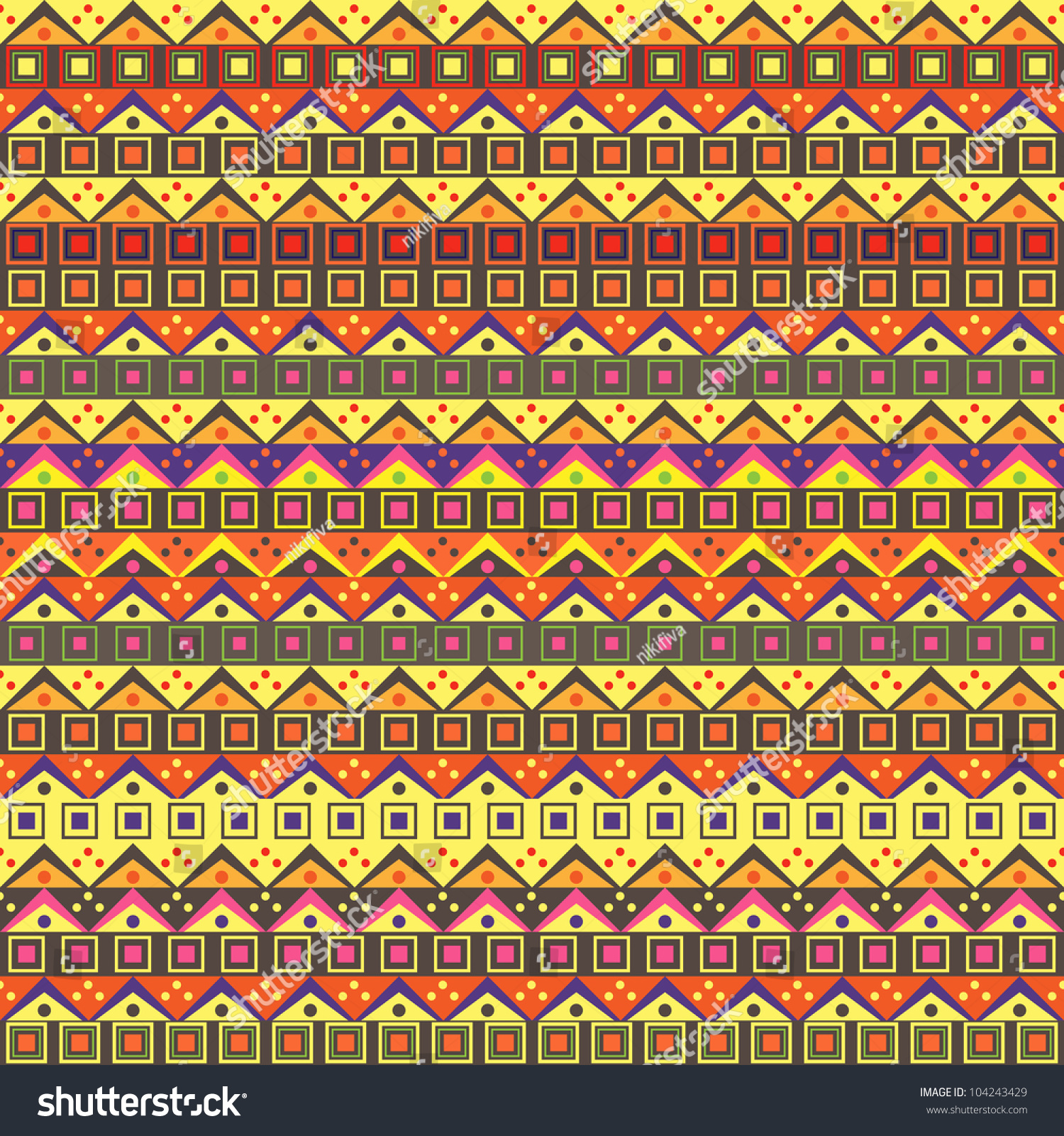 Abstract African Native Seamless Pattern. Vector Yellow Purple ...