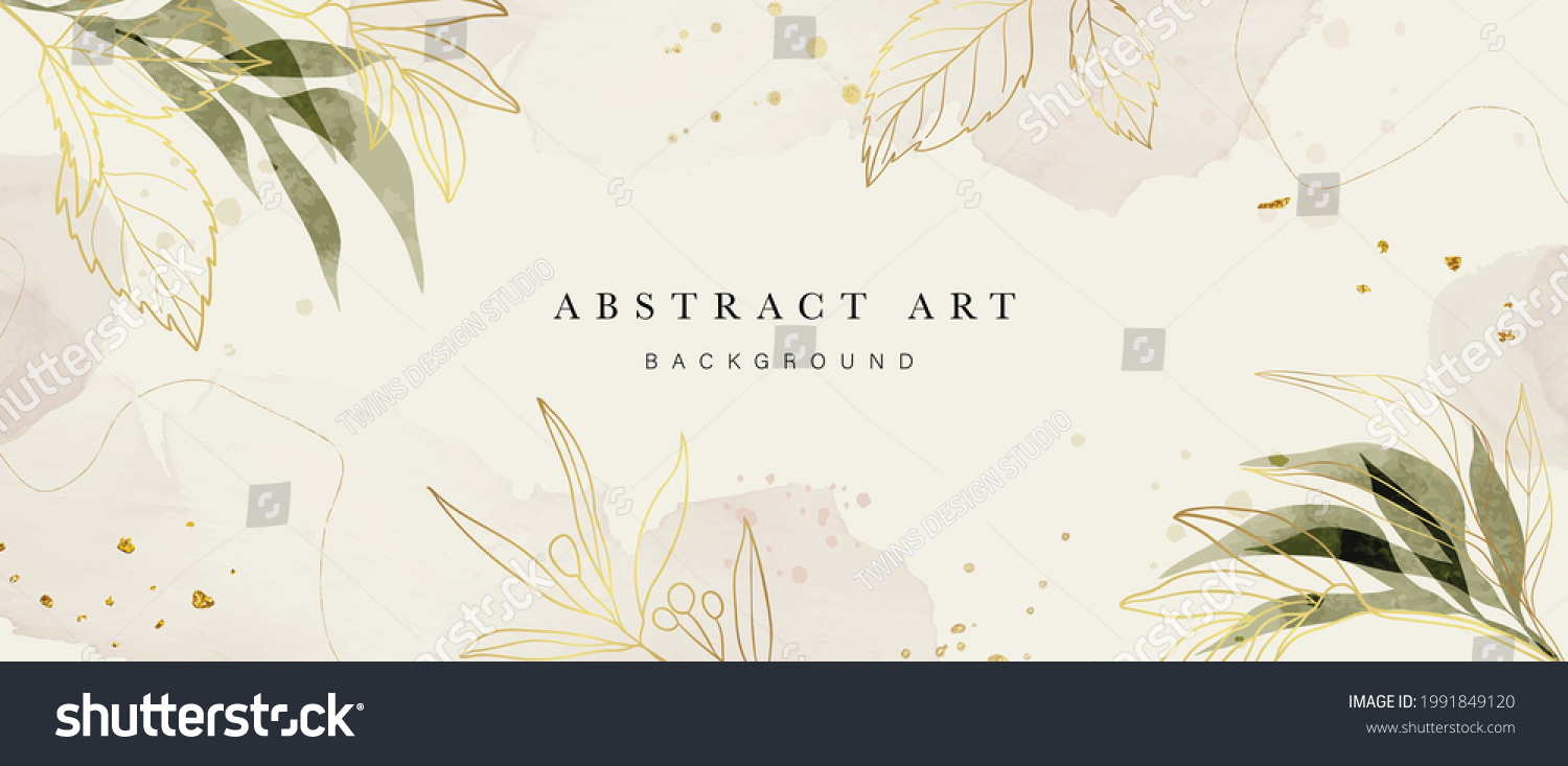 SVG of Abstract art background vector. Luxury minimal style wallpaper with golden line art flower and botanical leaves, Organic shapes, Watercolor. Vector background for banner, poster, Web and packaging. svg