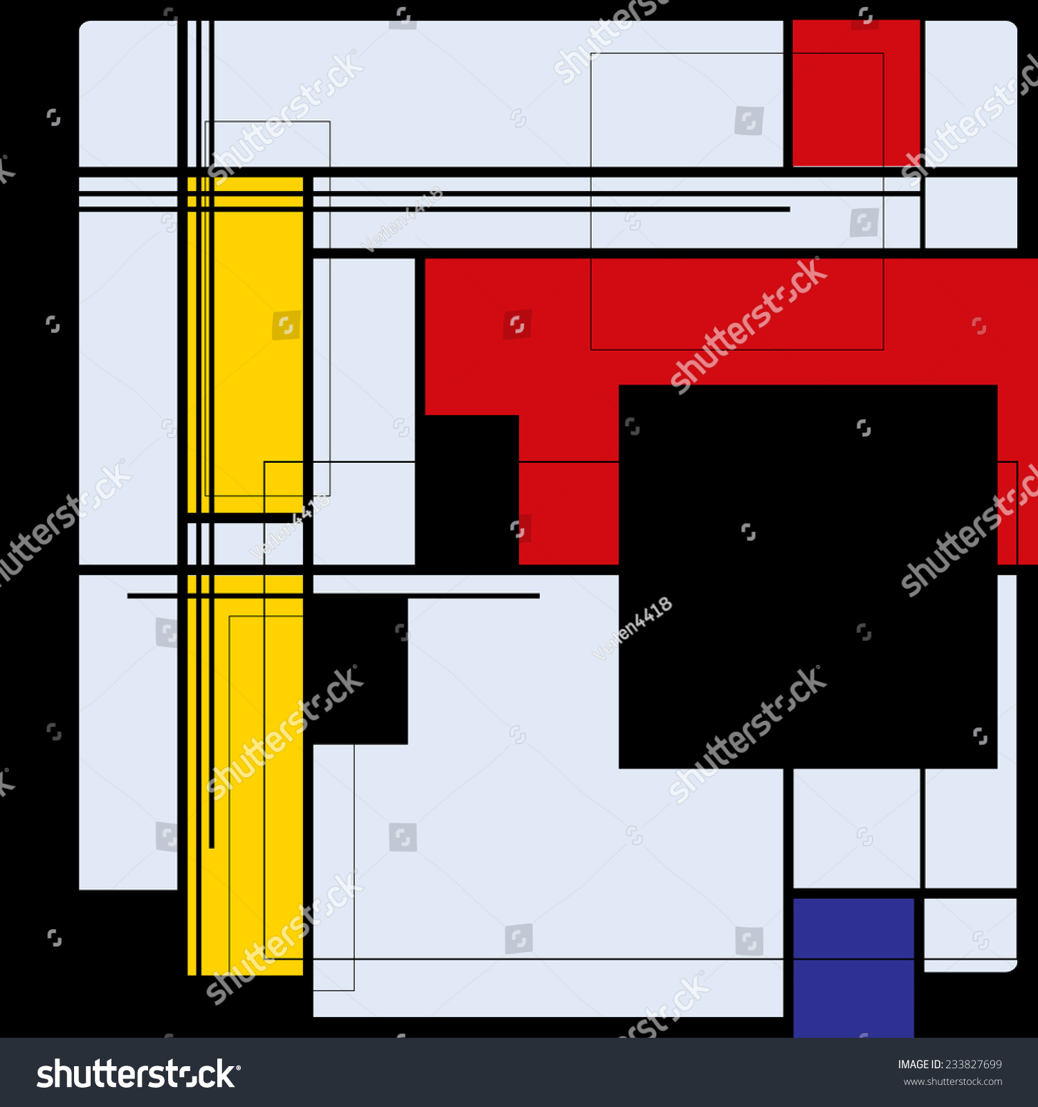 Abstract Background In Style Of A Cubism, Red, Blue, Yellow Squares ...