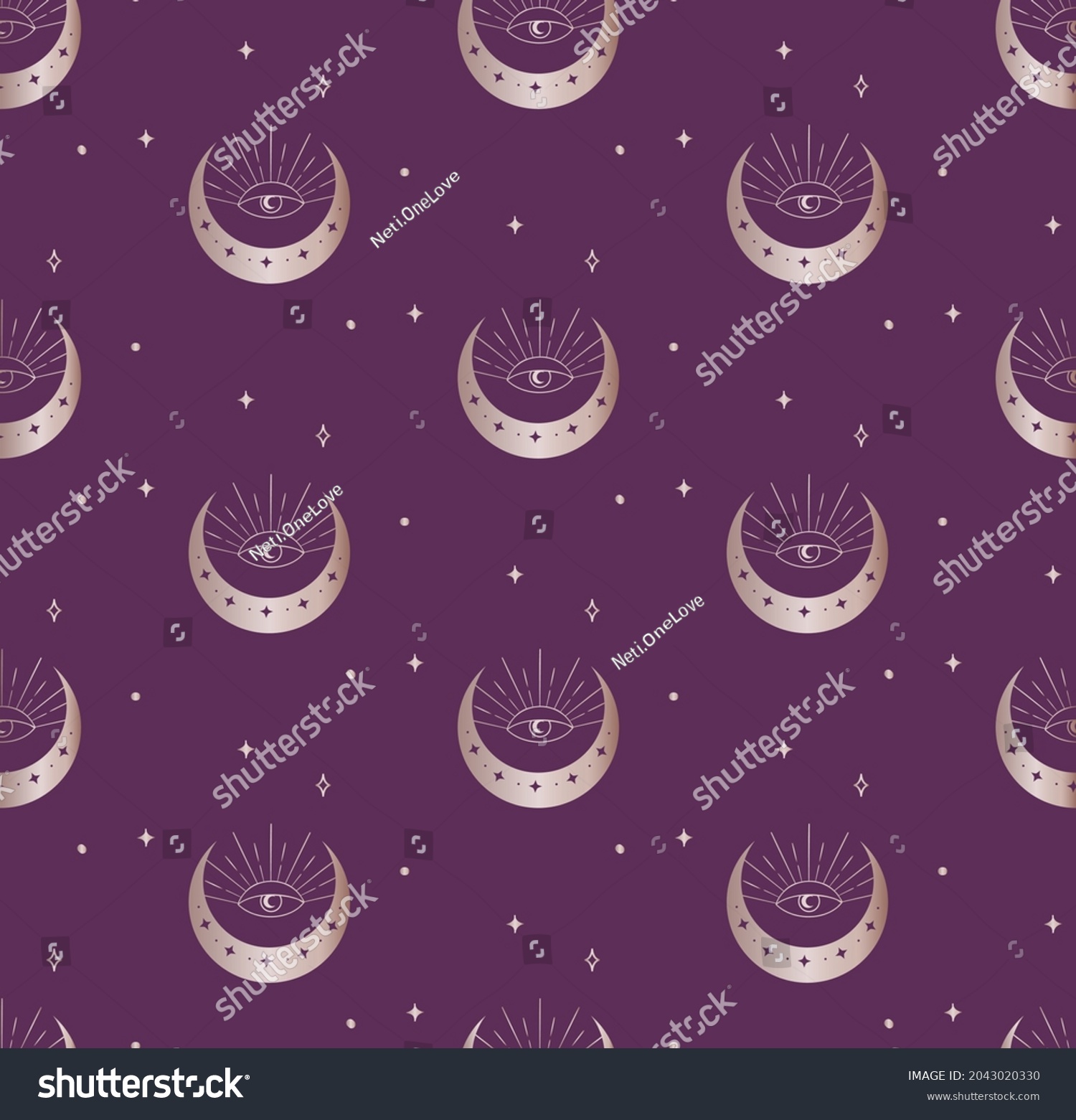 SVG of Abstract Background Seamless Pattern with Crescents. Mystic Design, Vector Illustration for wrapping tissue paper. Pink Gold svg