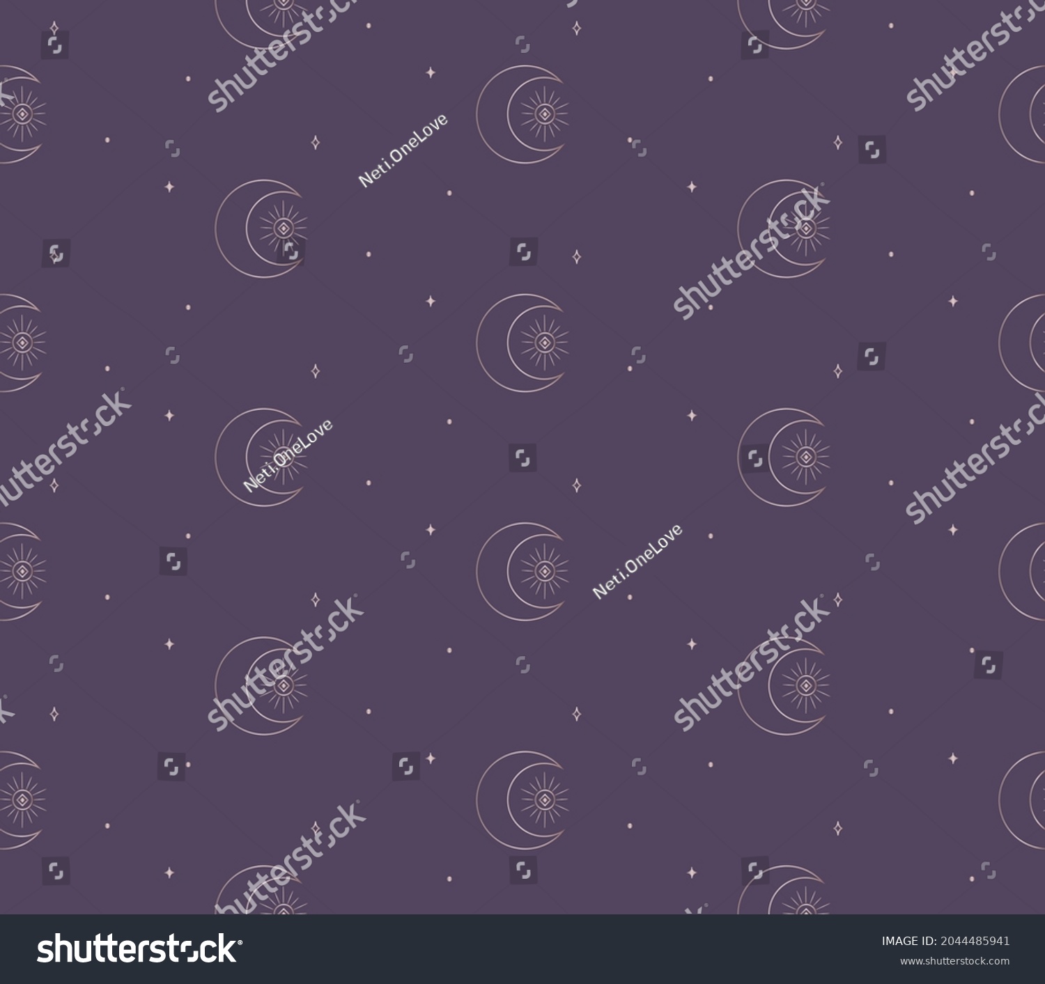 SVG of Abstract Background Seamless Pattern with Crescents, Stars, Suns, squares, rays. Mystic Design, Vector Illustration for wrapping tissue paper. Pink Gold svg