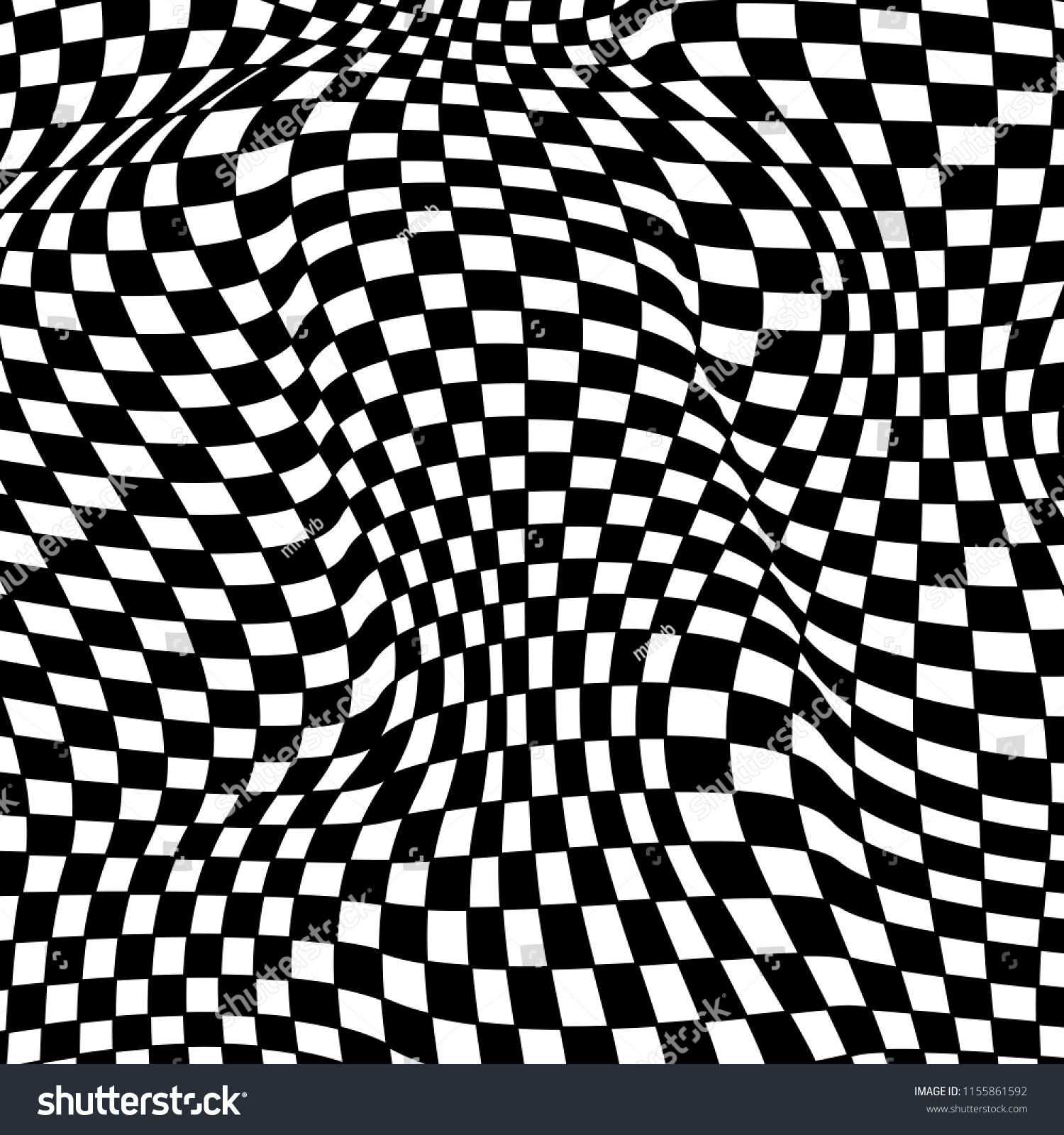 抽象的な白黒のチェック背景 視覚的な歪み効果を持つ幾何学的なパターン 目の錯覚 オペアート のベクター画像素材 ロイヤリティフリー