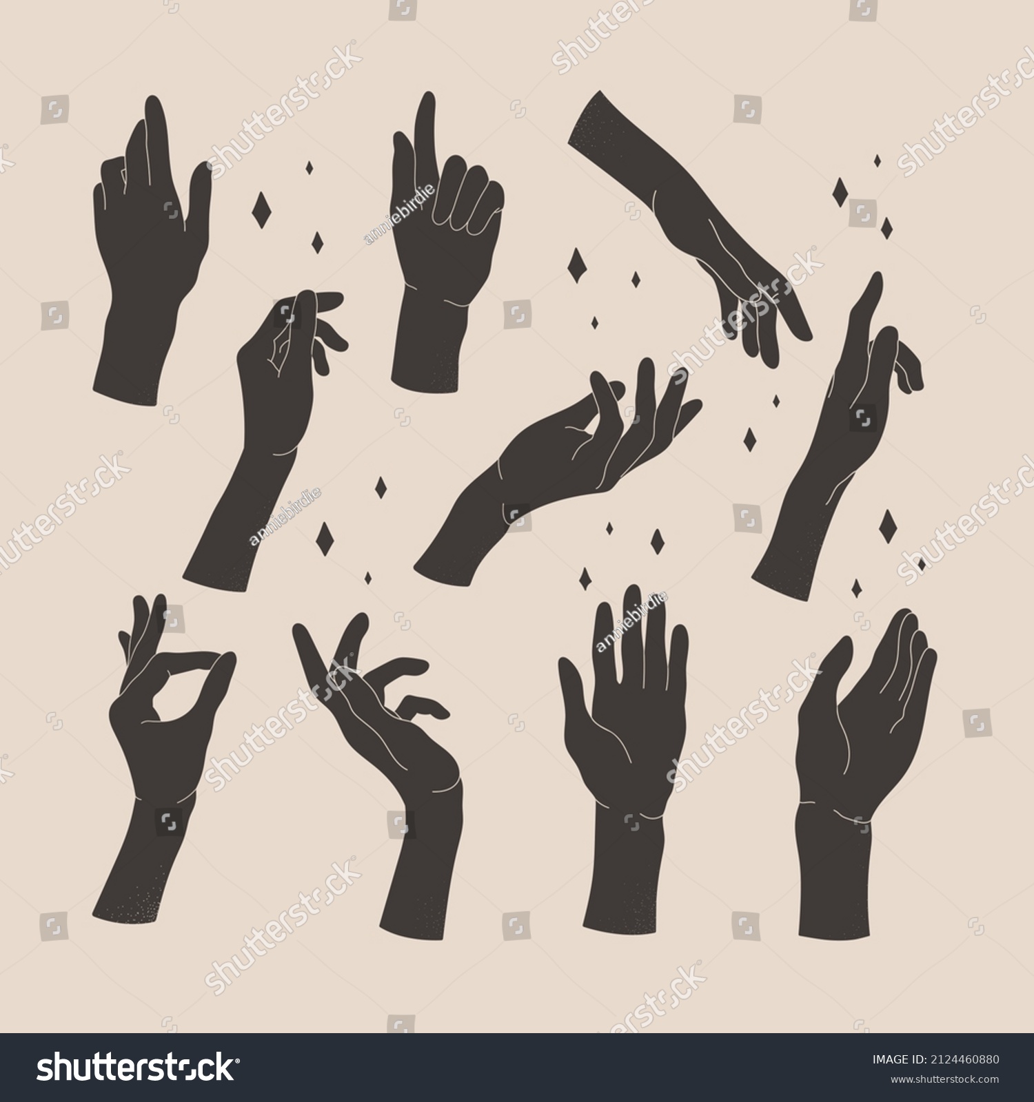 Abstract Black Silhouette Woman Hands Gestures Stock Vector (royalty 