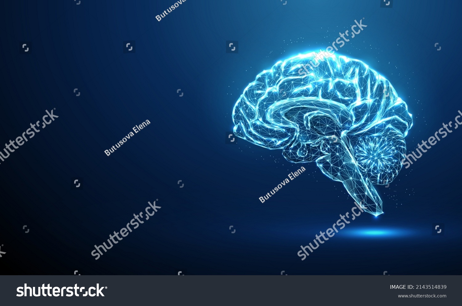 SVG of Abstract blue brain. Brain anatomy. Scheme of parts of human brain. Low poly style design. Geometric background. Wireframe light connection structure. Modern 3d graphic concept. Vector illustration svg