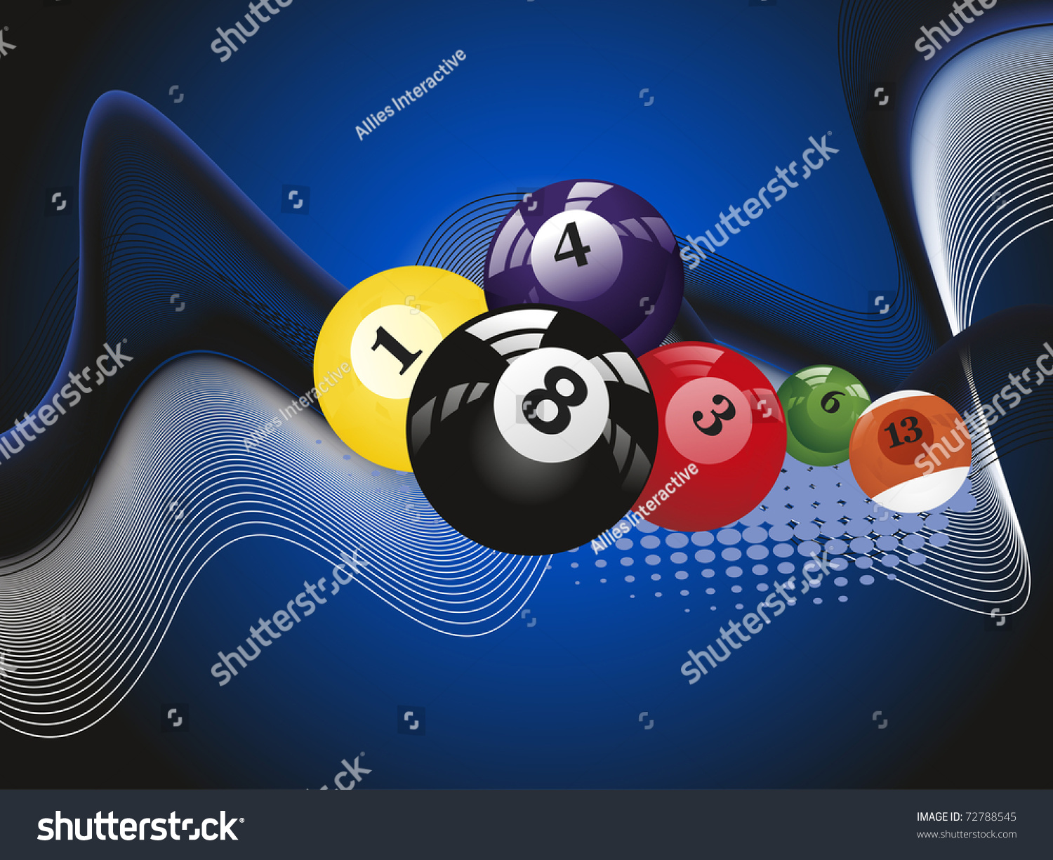 Abstract Blue Dotted, Wave Background With Colorful Billiard Balls ...