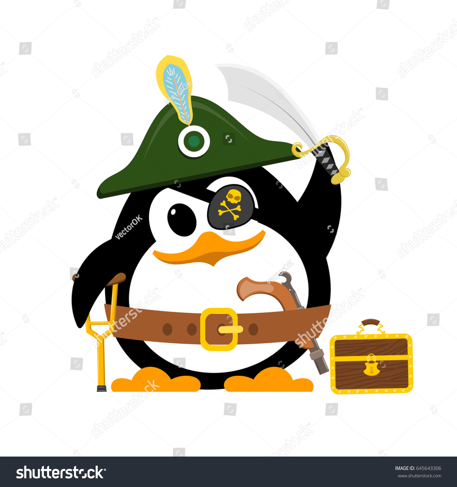 Abstract Cute Penguin Pirate Costume On Stock Vector 645643306 ...