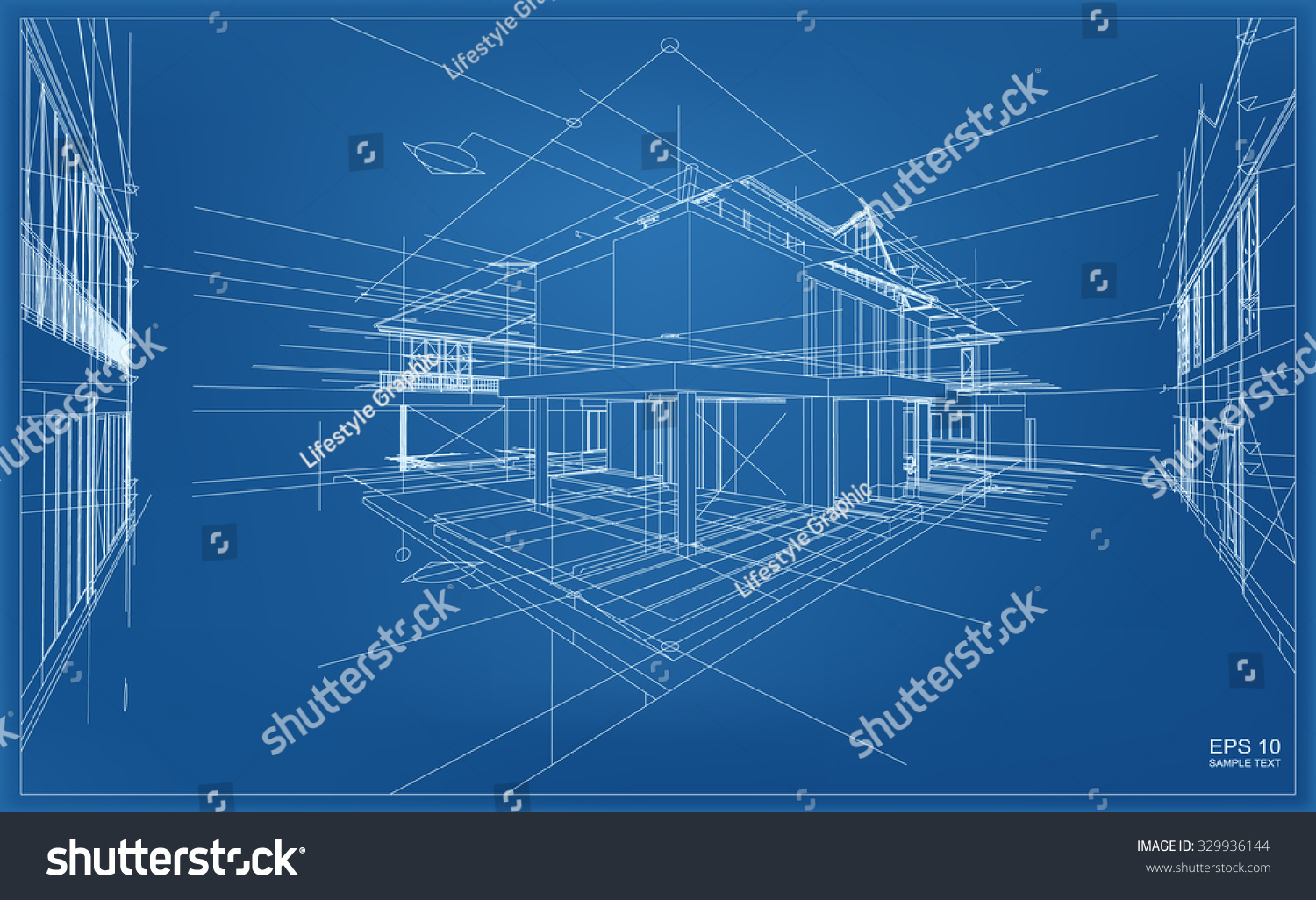 Abstract 3d Render Building Wireframe Structure Stock Vector 329936144