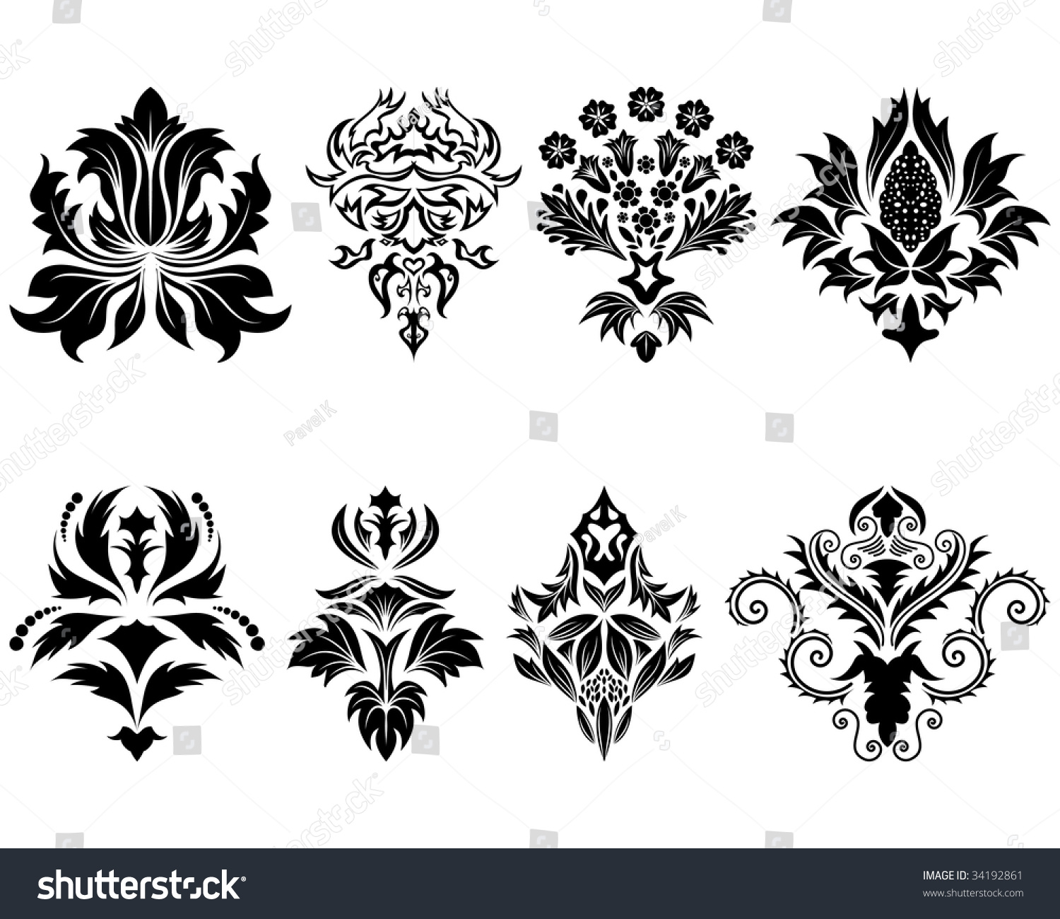 Abstract Damask Emblem Set For Design Use. Vector Illustration ...