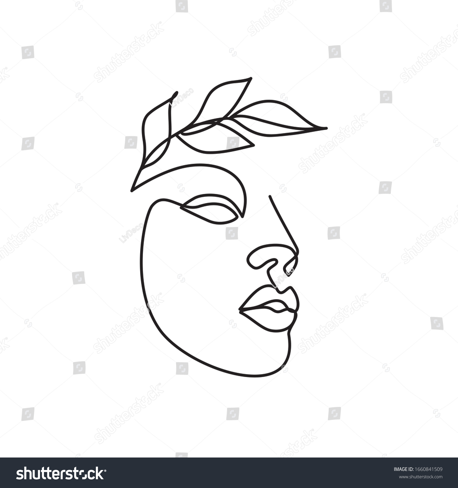 Abstract Face Leaves One Line Drawing Stock Vector Royalty Free