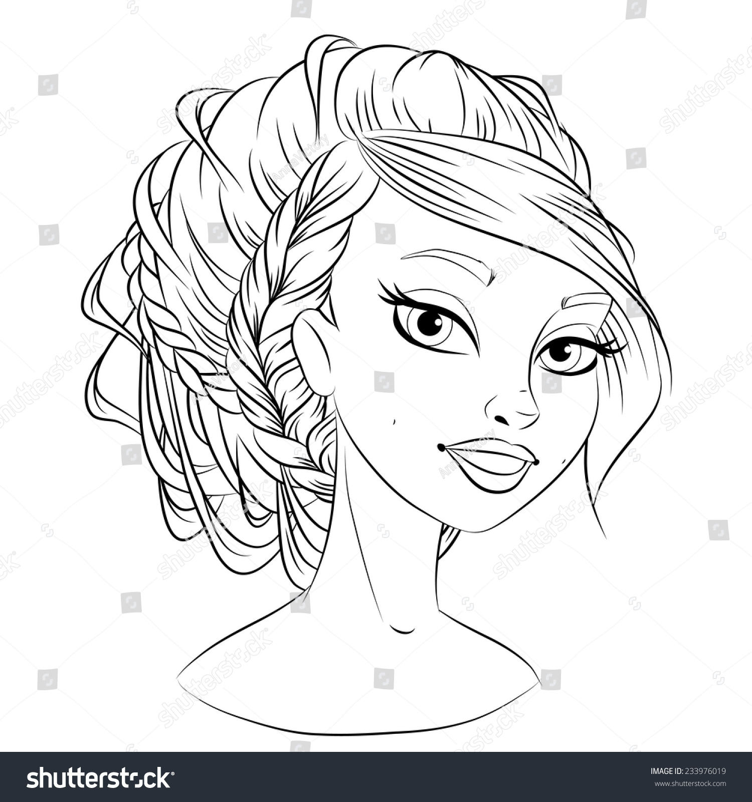 Abstract Fashion Girl Woman Vector. Black And White Line Art Cartoon ...