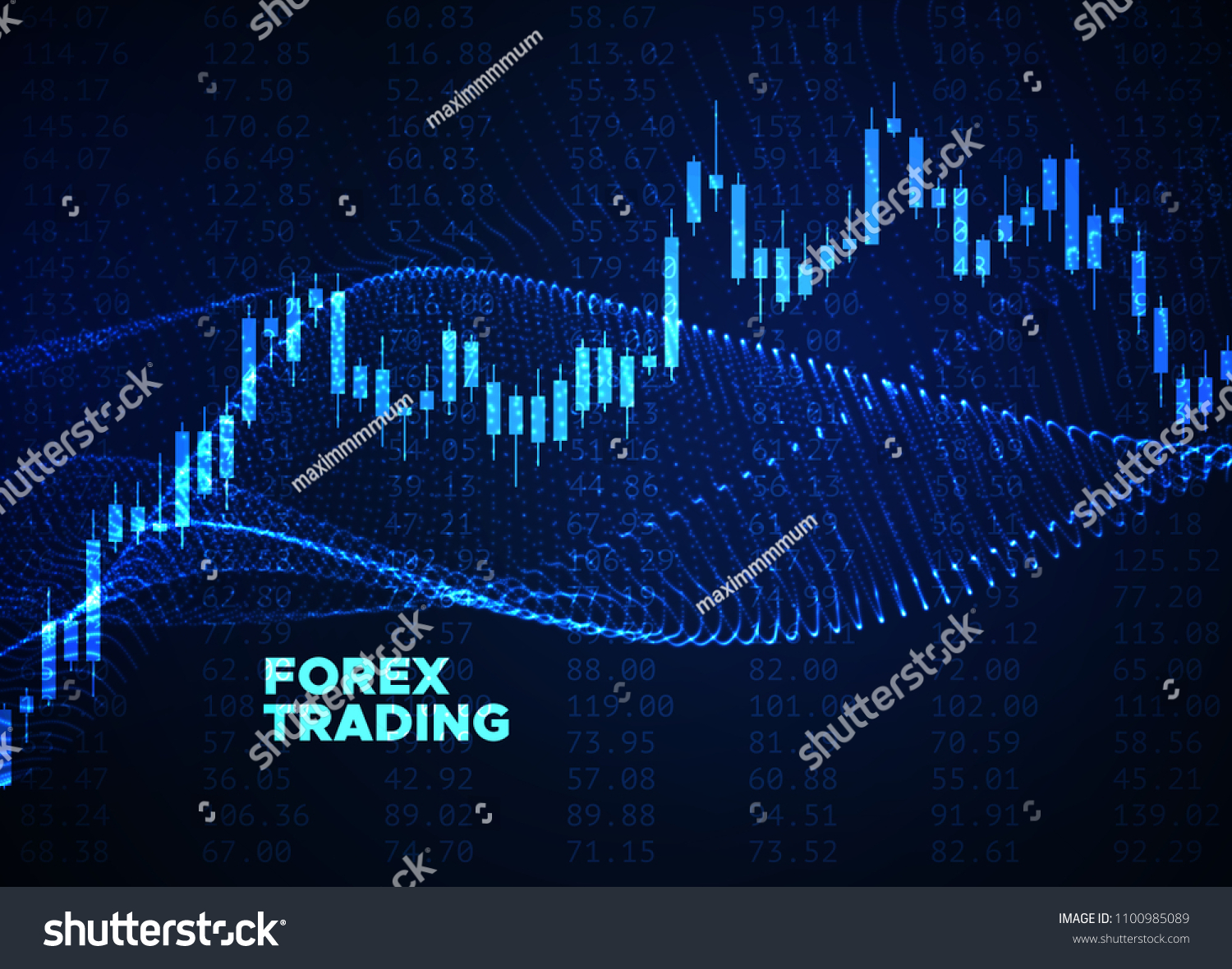 SVG of Abstract financial chart with japanese candlestick chart glowing wavy graphs and numbers. Vector illustration. Financial market data. Forex trading concept. Stock exchange symbol. svg