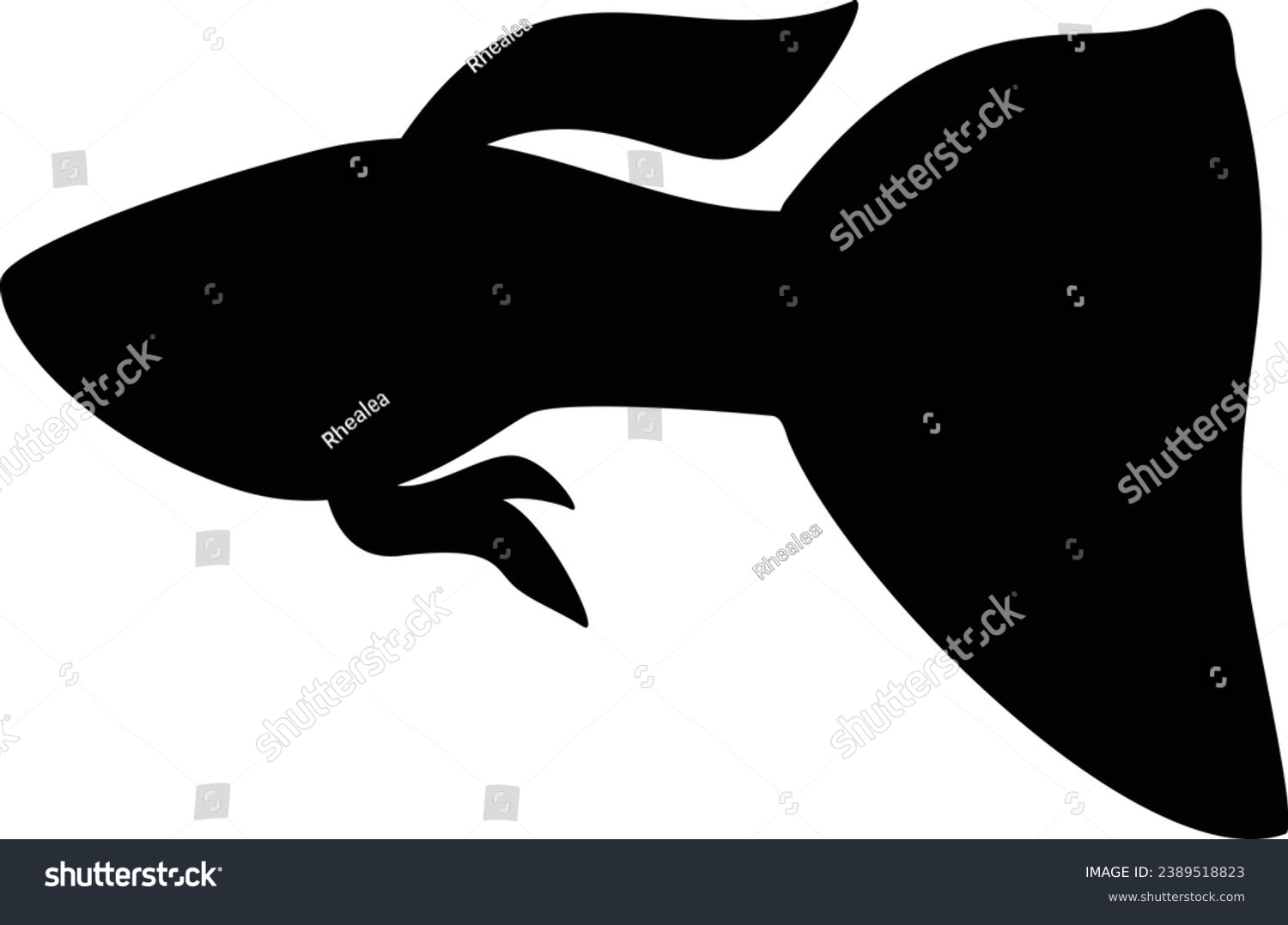 black guppy fish silhouette on white background clip art preview