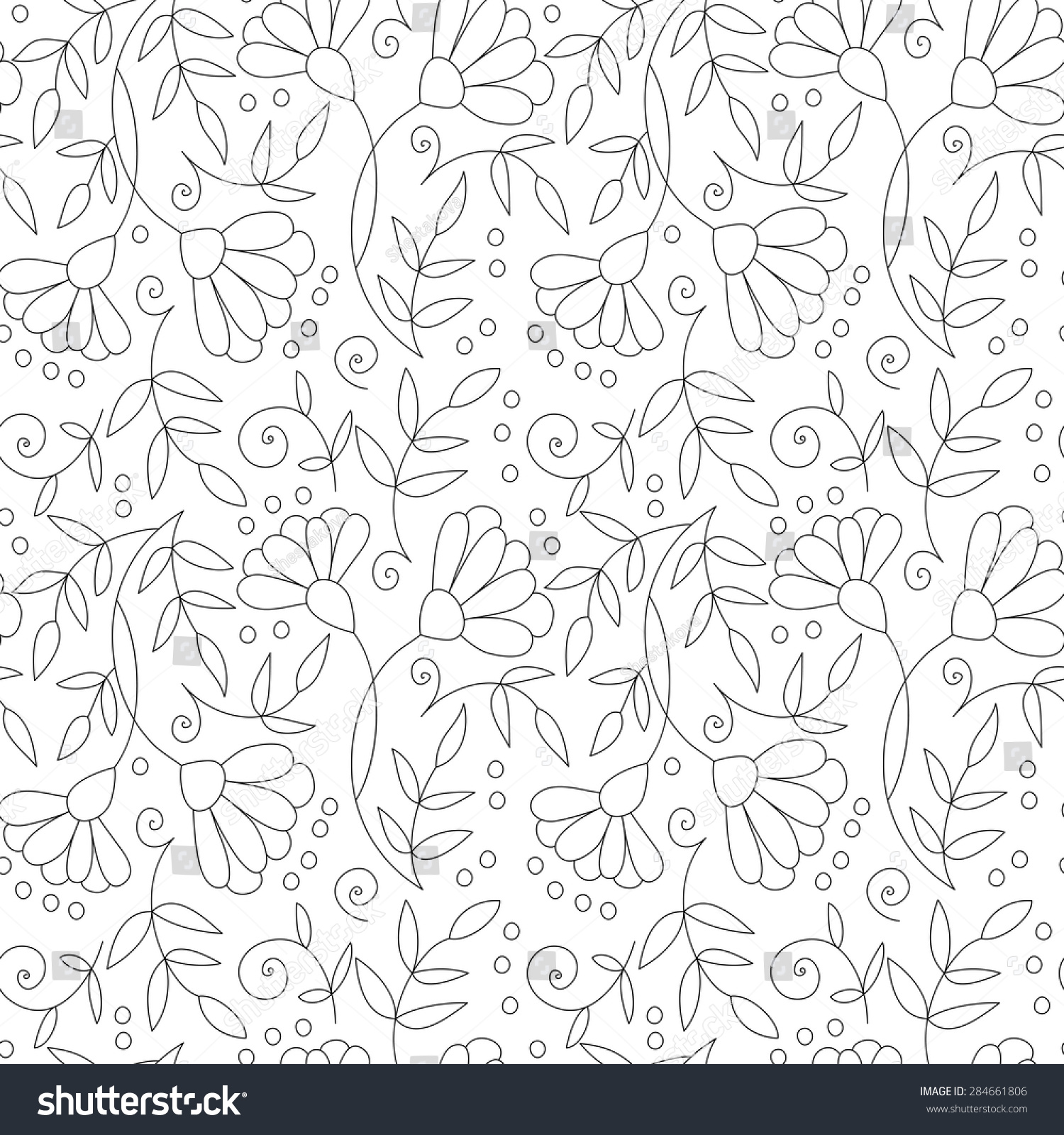 Abstract Flower Seamless Pattern Leaves Dots Stock Vector 284661806 ...