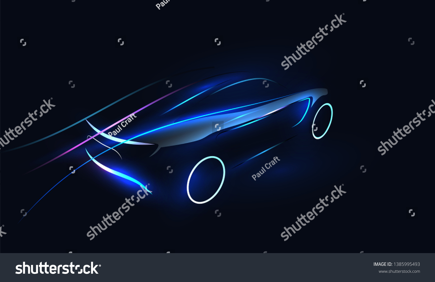 SVG of Abstract Futuristic Neon Glowing Concept Car Silhouette. Automotive template for your banner, wallpaper, marketing advertising. Vector illustration. svg