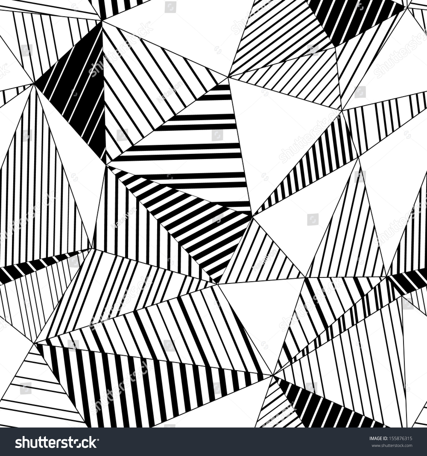 Abstract Geometric Striped Triangles Seamless Pattern In Black And ...