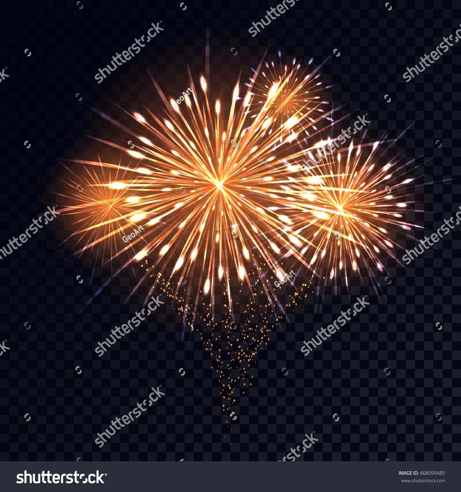 Abstract Golden Fireworks Explosion On Transparent Stock Vector ...