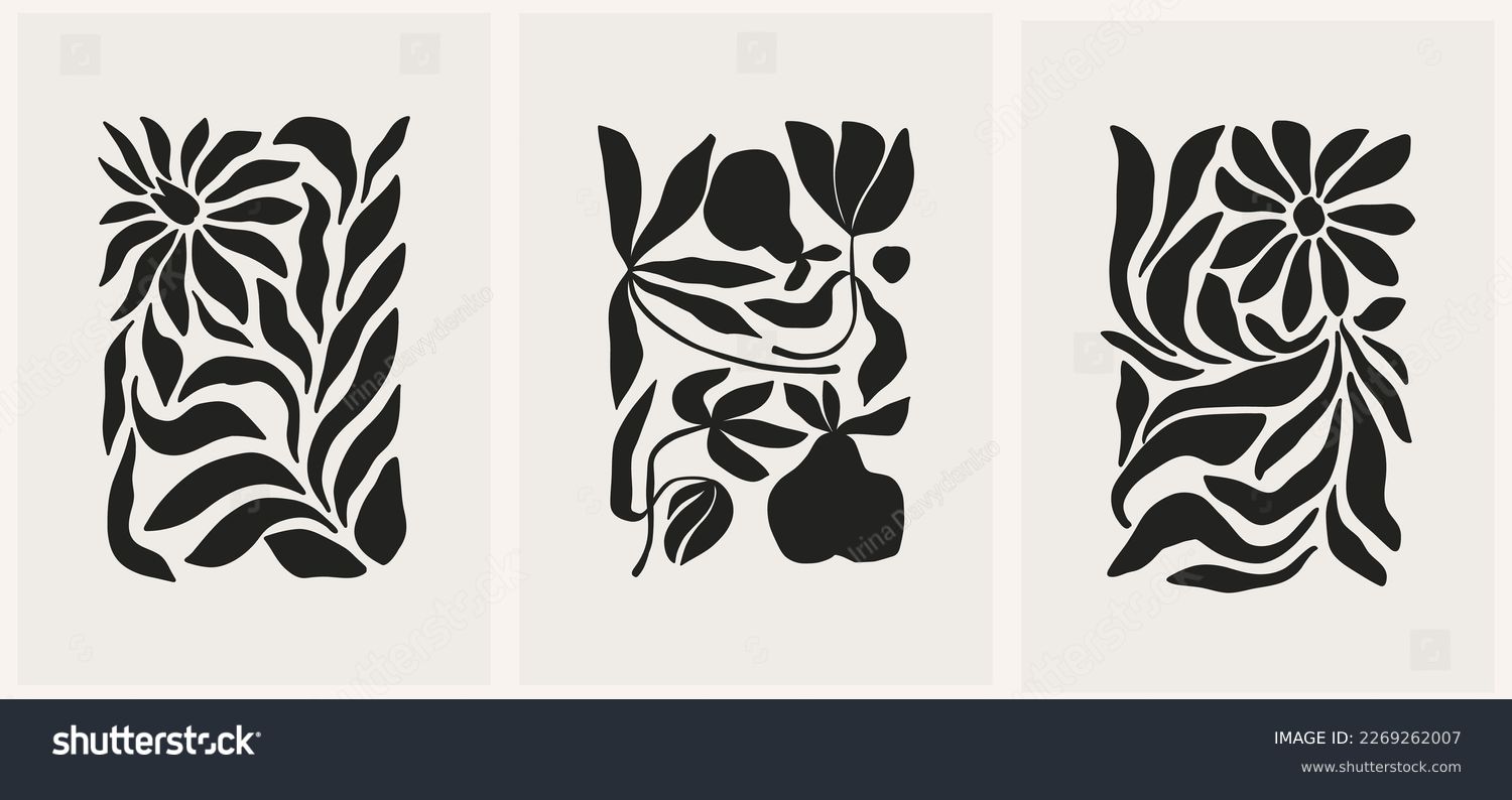SVG of Abstract groovy floral posters. Modern trendy Matisse minimal style. Hand drawn design for wallpaper, wall decor, print, postcard, cover, template, banner. svg