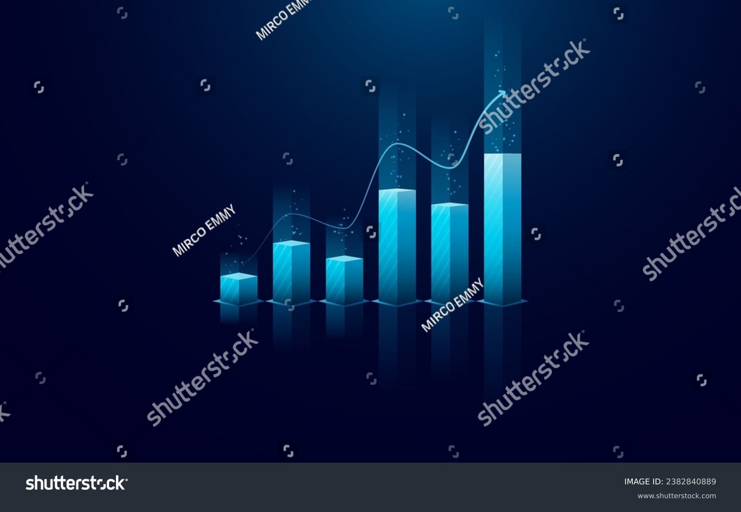 SVG of Abstract growth graph chart with up arrow on technology dark blue background. Stock market and success business concept. Vector illustration in digital futuristic light blue monochrome style. svg