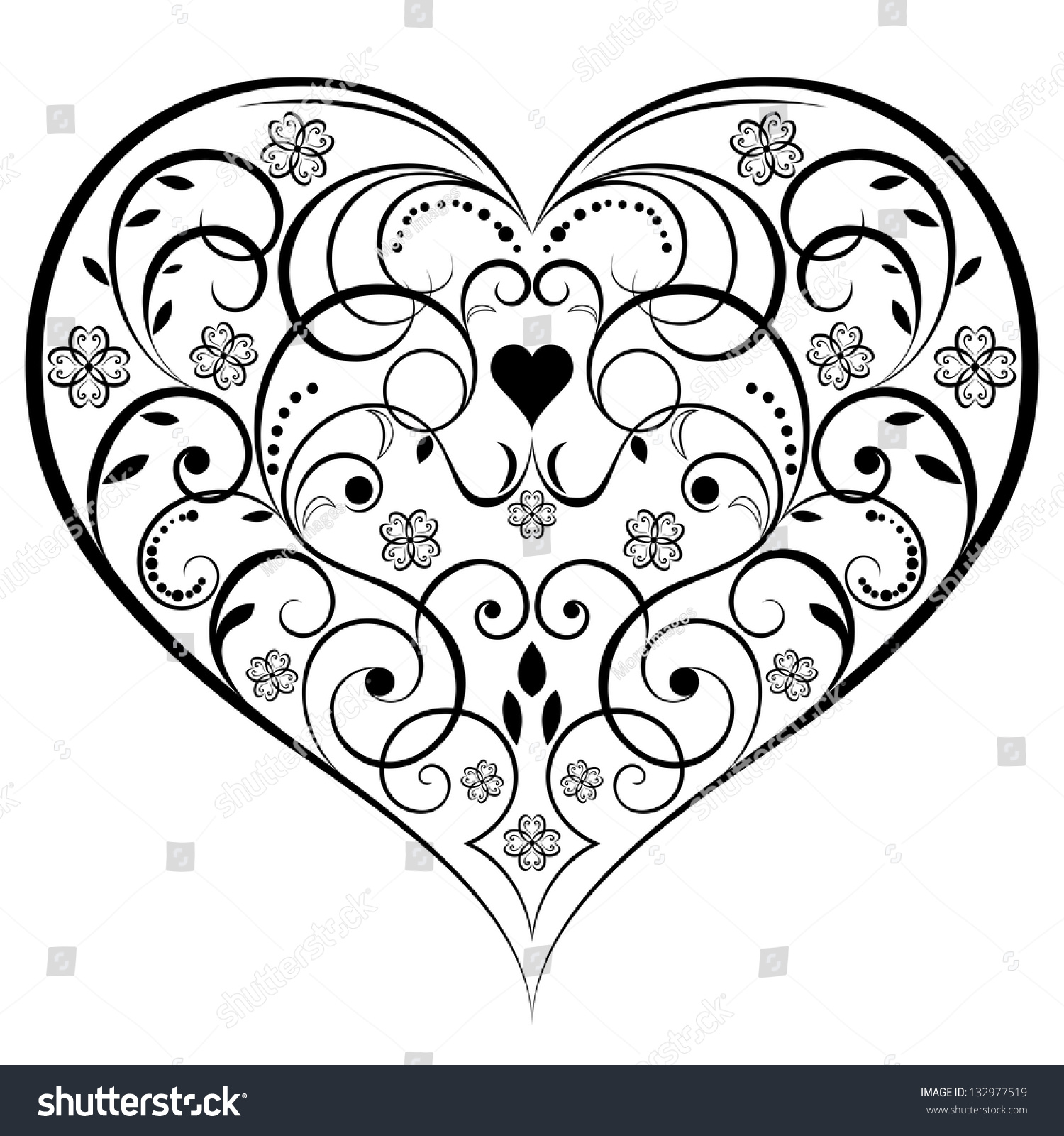 Abstract Heart Shaped Ornament Isolated On White Background. Stock ...