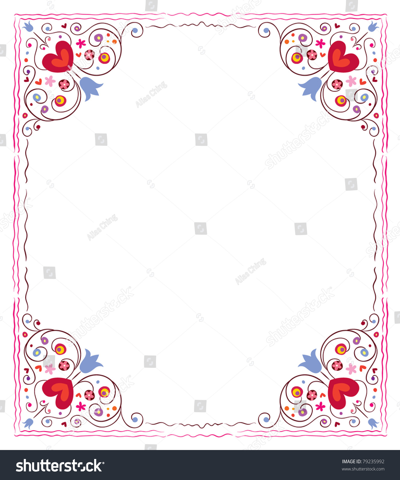 Abstract Hearts And Flowers Frame Stock Vector Illustration 79235992 ...