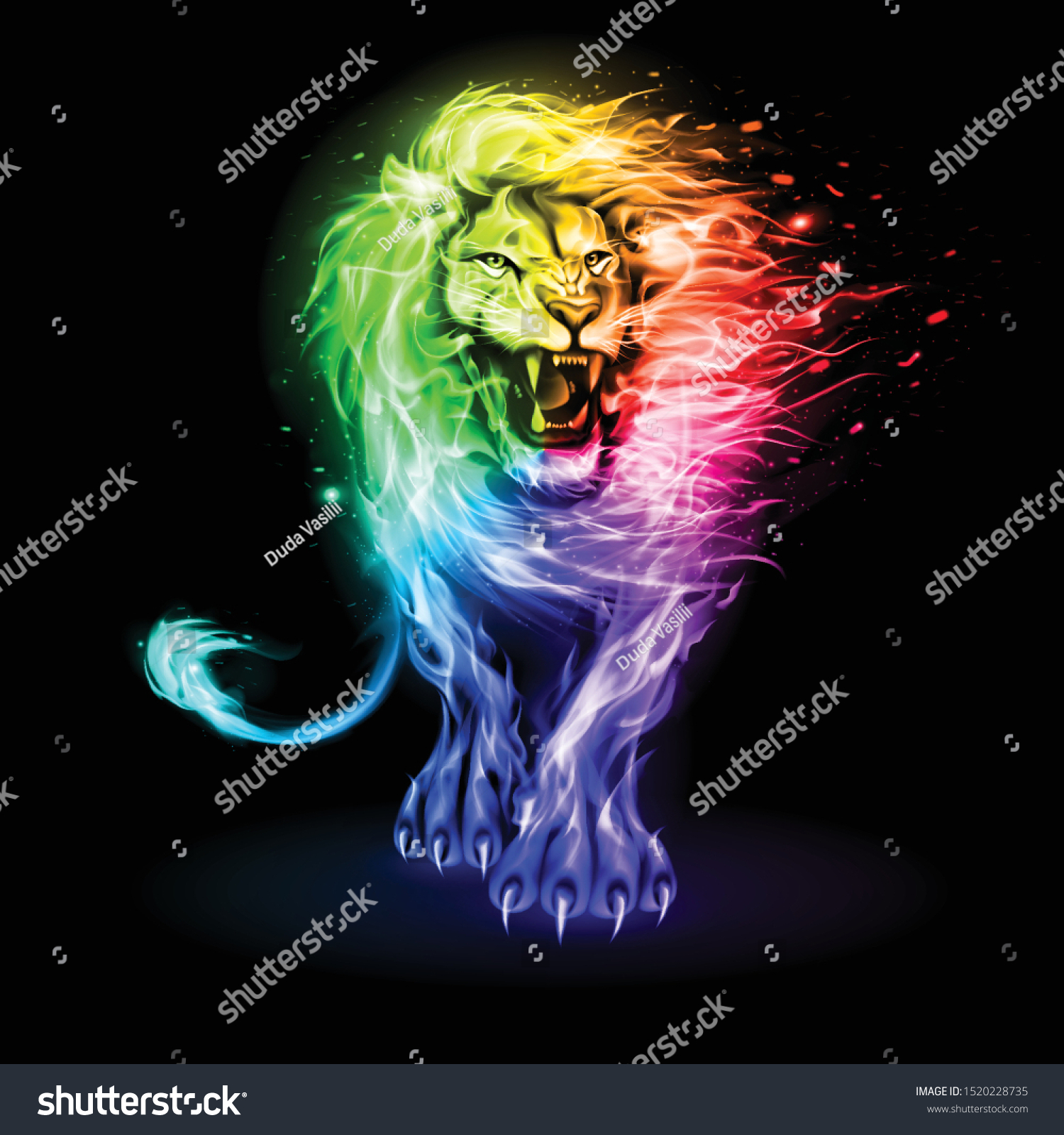 Abstract Illustration Infuriated Lion Fire Flames Stock Vector Royalty Free 1520228735