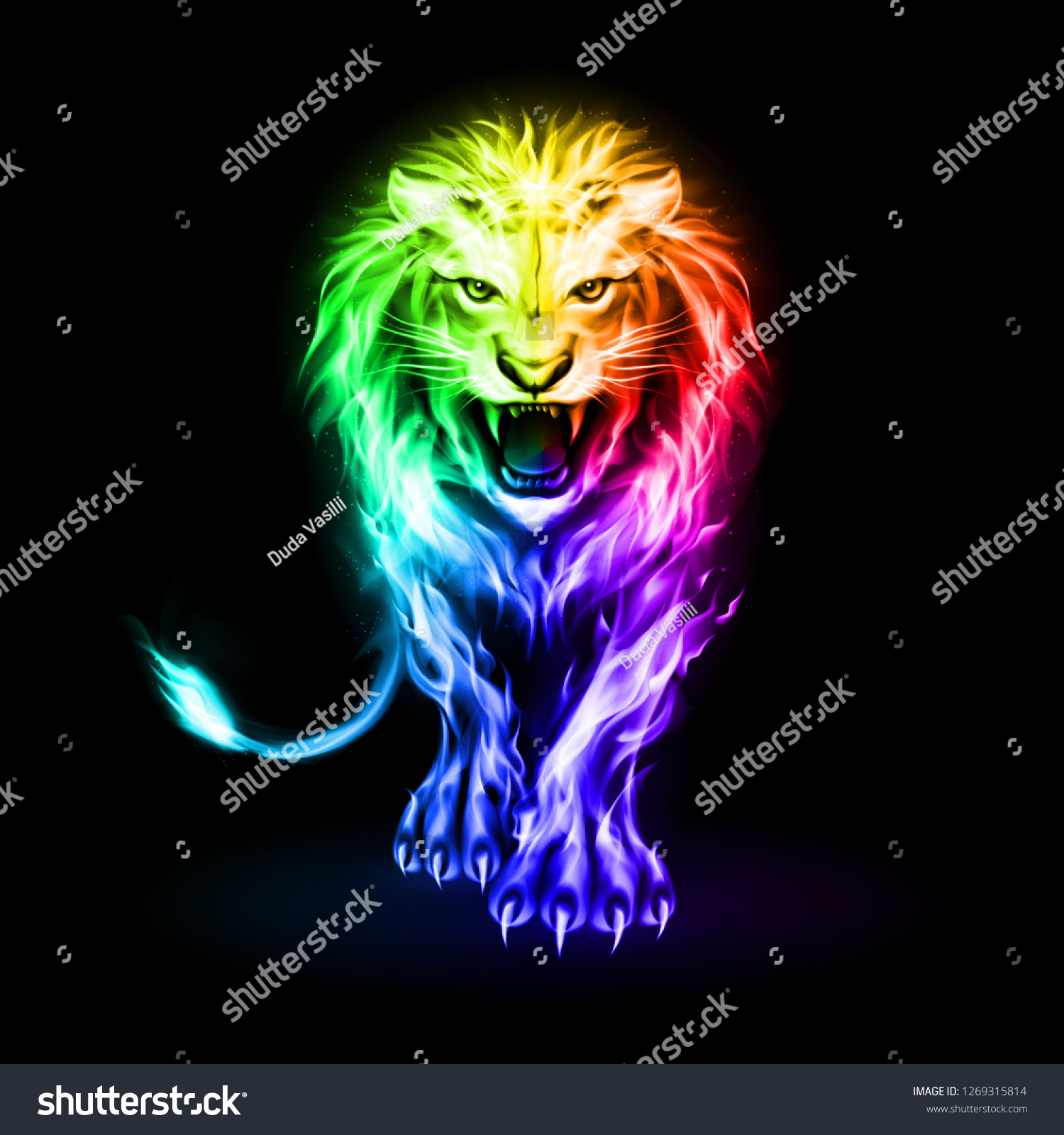 Abstract Illustration Infuriated Lion Rainbow Fire のベクター画像素材 ロイヤリティフリー